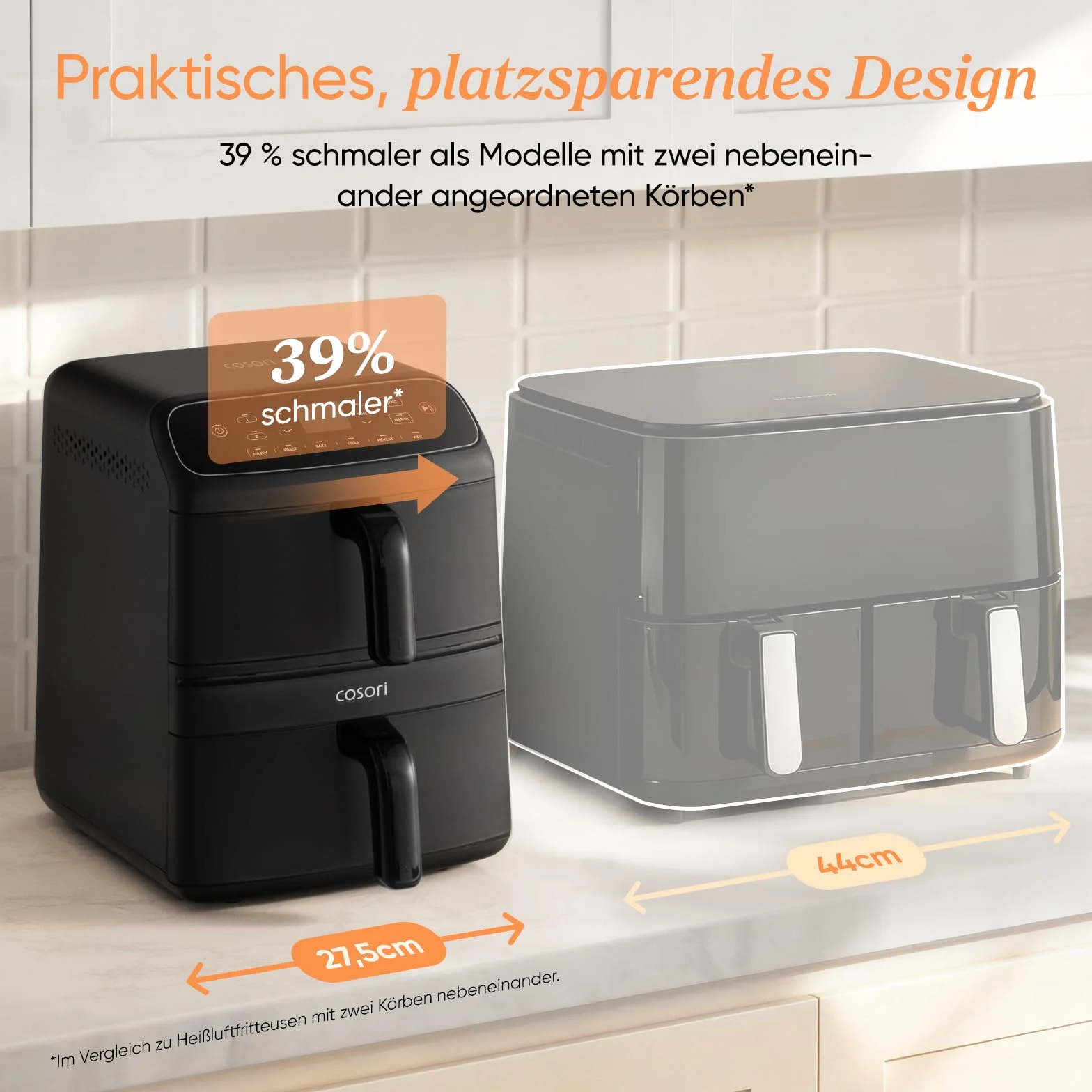COSORI Airfryer | Turbo Tower Compact | Heißluftfritteuse 2 Kammern Keramikbeschichtung | 8,6L Double Stack mit mehreren Lüfterstufen | 2700W| Schwarz | DC861