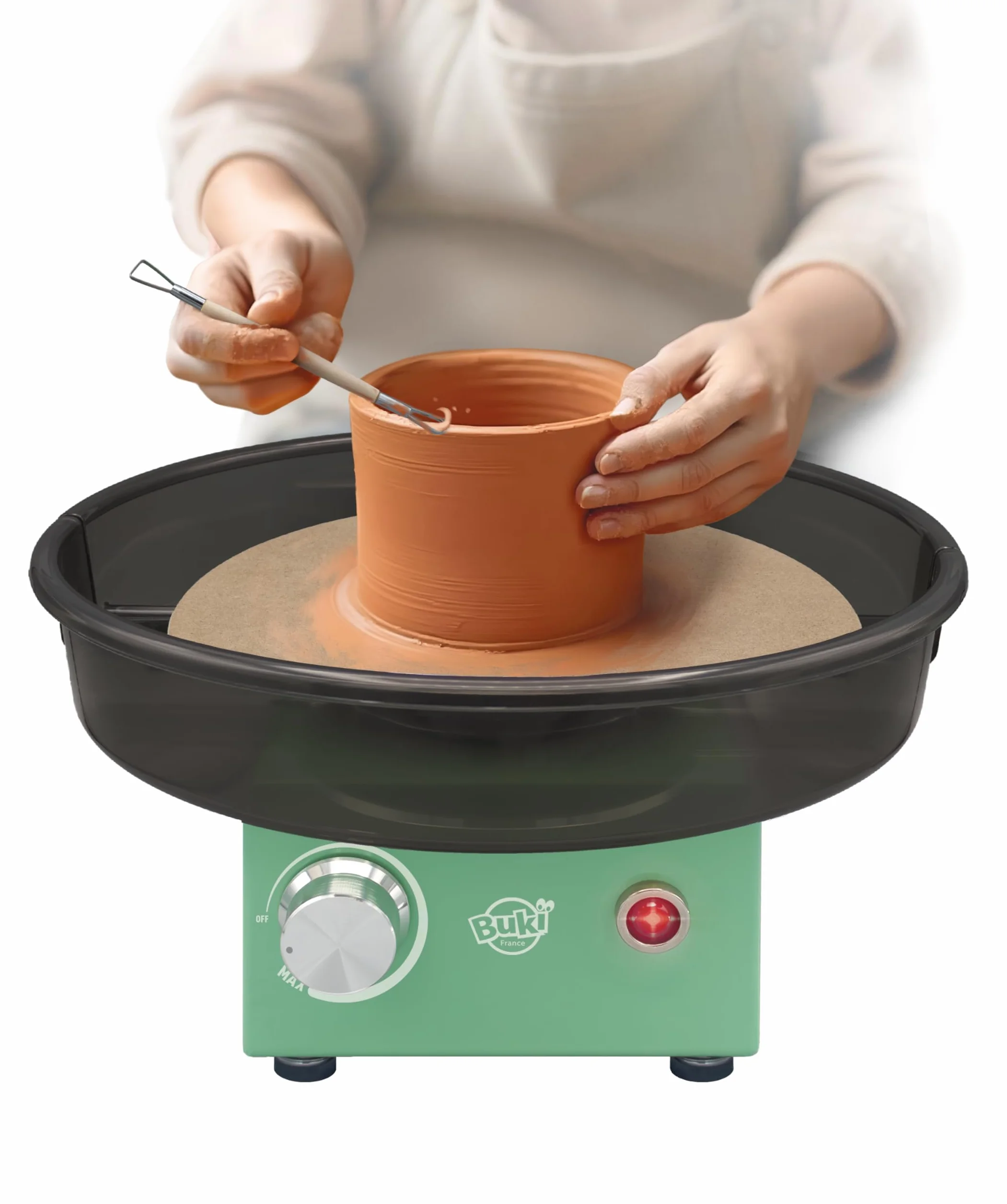 BUKI 5441 - Professional Studio Töpfermeister - Elektrischer Töpferdrehtisch – 220 U/min, 20 cm Metallscheibe, 1 kg Ton, Zubehör, ab 10 Jahren