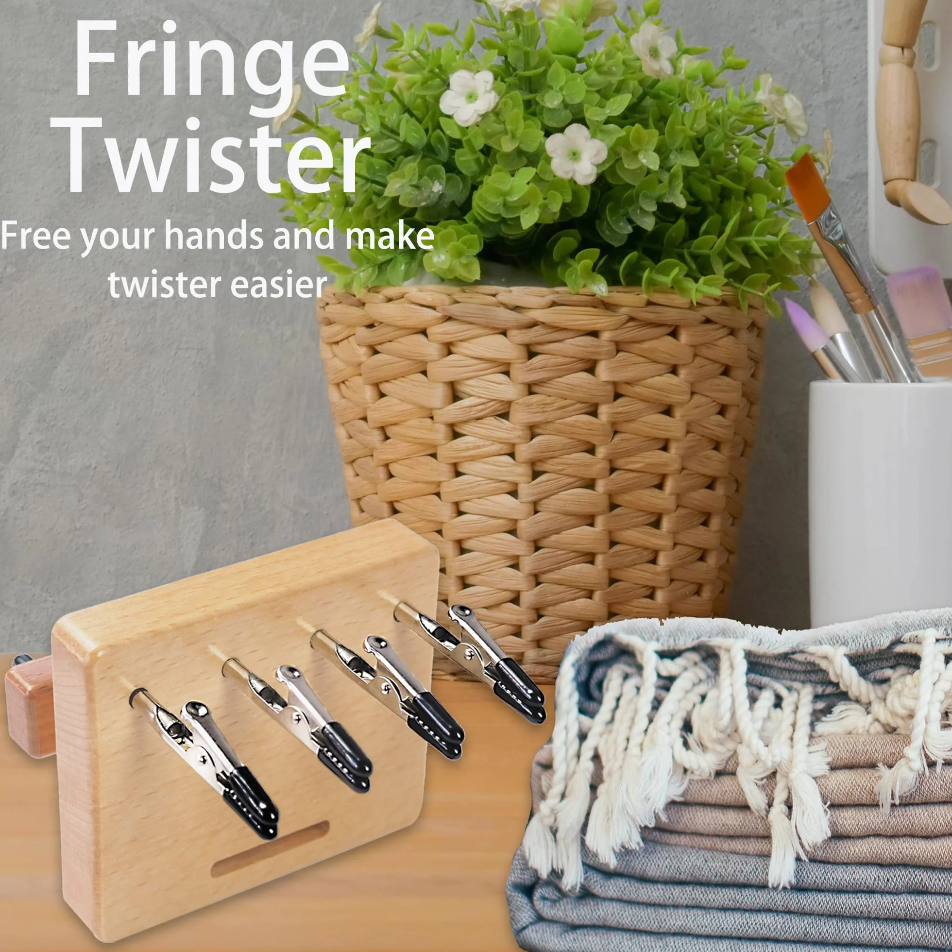 Fringe Twister zum schnellen Drehen, 4 Clips Holzschnur Maker Werkzeug, Garn Fringe Twister zum Weben, Quaste/Seilherstellung Maschine