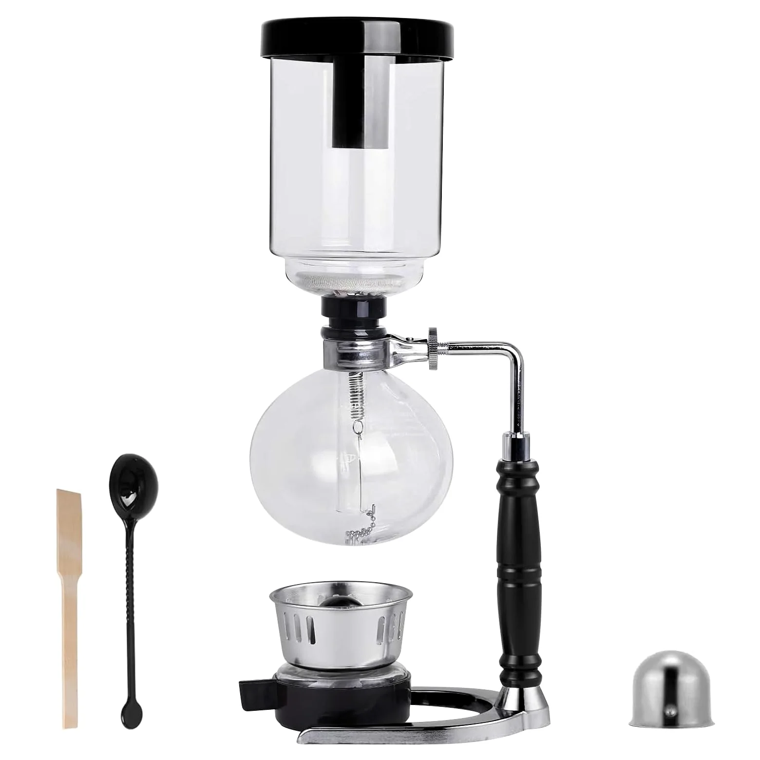LIROPAU Siphon Kaffeemaschine, Vakuum-Kaffeebereiter, Japanischer Kaffeesiphon, 5 Tassen, 600ml, Hitzebeständige Glasfest, Mit Tropffilterbasis, Extraktionswerkzeuge für Handgebrühten Kaffee