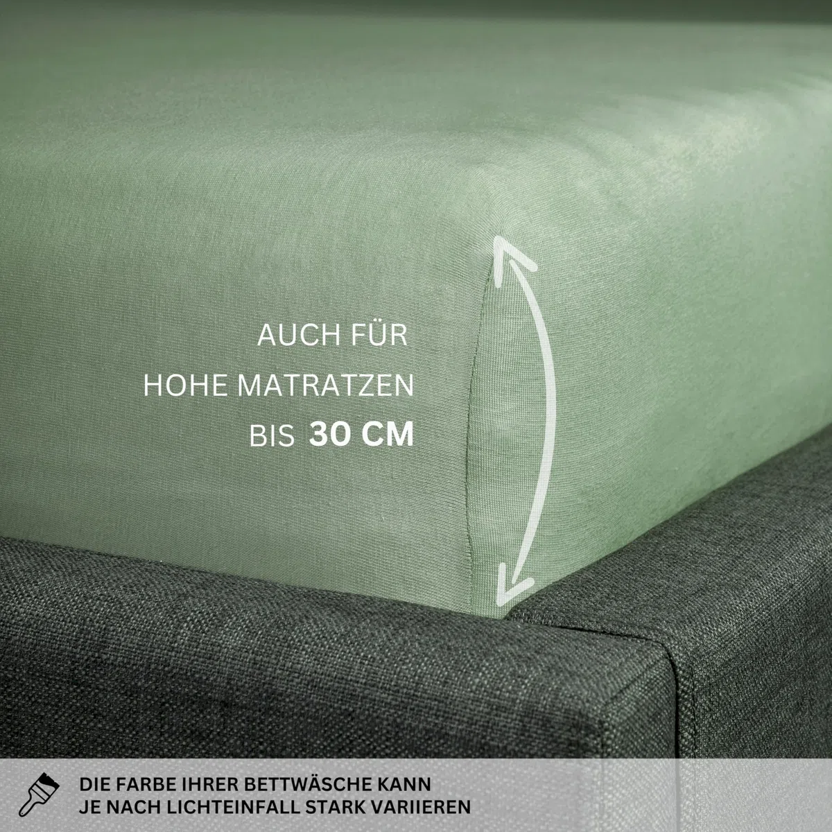 SCHÖNER WOHNEN Spannbettlaken 180x200cm Grün bis 200x200cm - Luxus Spannbetttuch aus Jersey-Baumwolle Öko-Tex Bed Sheets - für Matratzen bis 30 cm Steg hoch & Boxspringbett - Bettlaken King