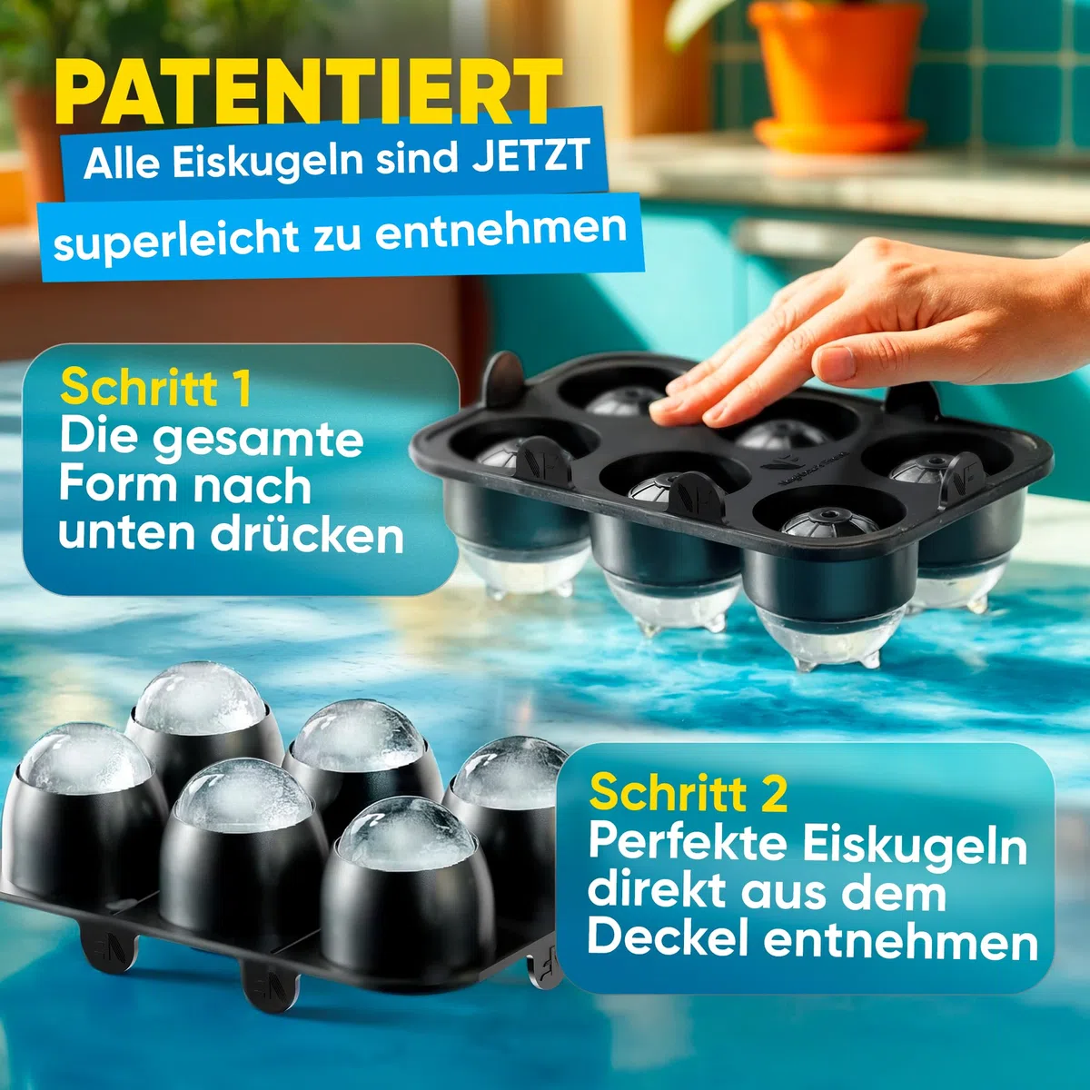 Neighbour's Friend Patentierte Eiskugelform 2er Pack Platinum - Große Eiswürfelform rund Platinsilikon für Cocktails, Gin & Getränke - 12x Eiswürfel rund spülmaschinengeeignet - XXL Eiswürfel