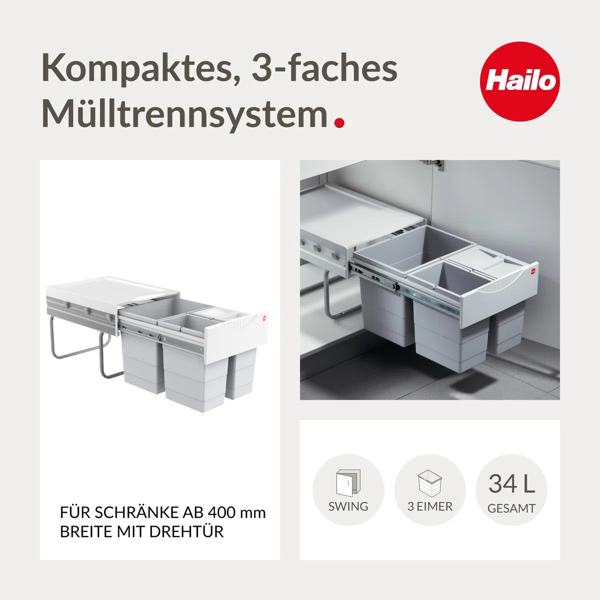 Hailo AS Raumspar Tandem 18/8,5/8,5/D - 3642131 Einbau Abfallsammler