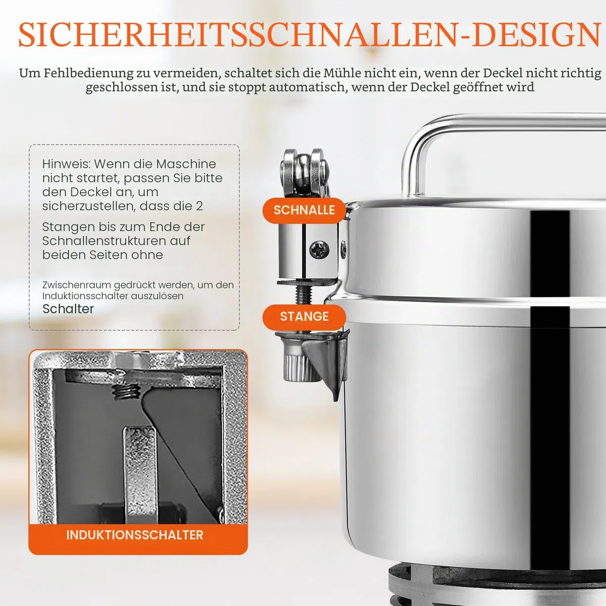 Getreidemühle Elektrisch, 500g Elektrische Getreidemühle Edelstahl Mühle mit 28000rpm Starker Motor High Speed, Mühle Elektrisch 30s Feinmahlung für Küchengetreide Gewürz Mais