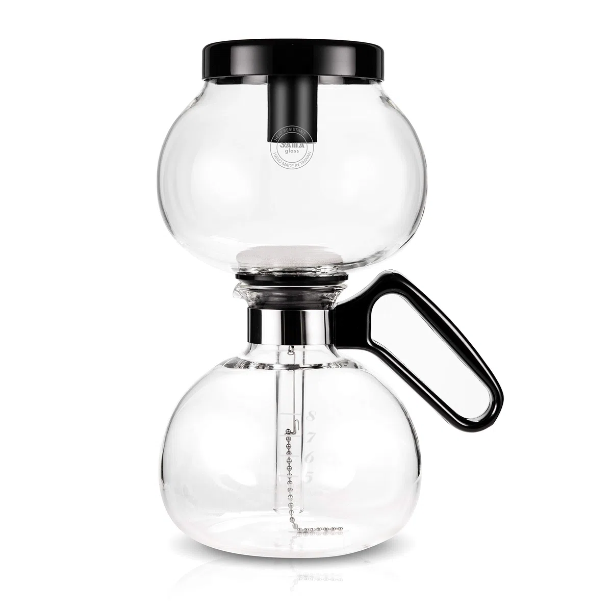 Yama Glass Herdplatten-Siphon Kaffeemaschine I Hitzebeständige Glas-Vakuumkaraffe I Siphonbrauer für Gas-und Elektro-Rangetops I inkl. wiederverwendbarem, waschbarem Stofffilter, farblos, 32oz (8 cup)