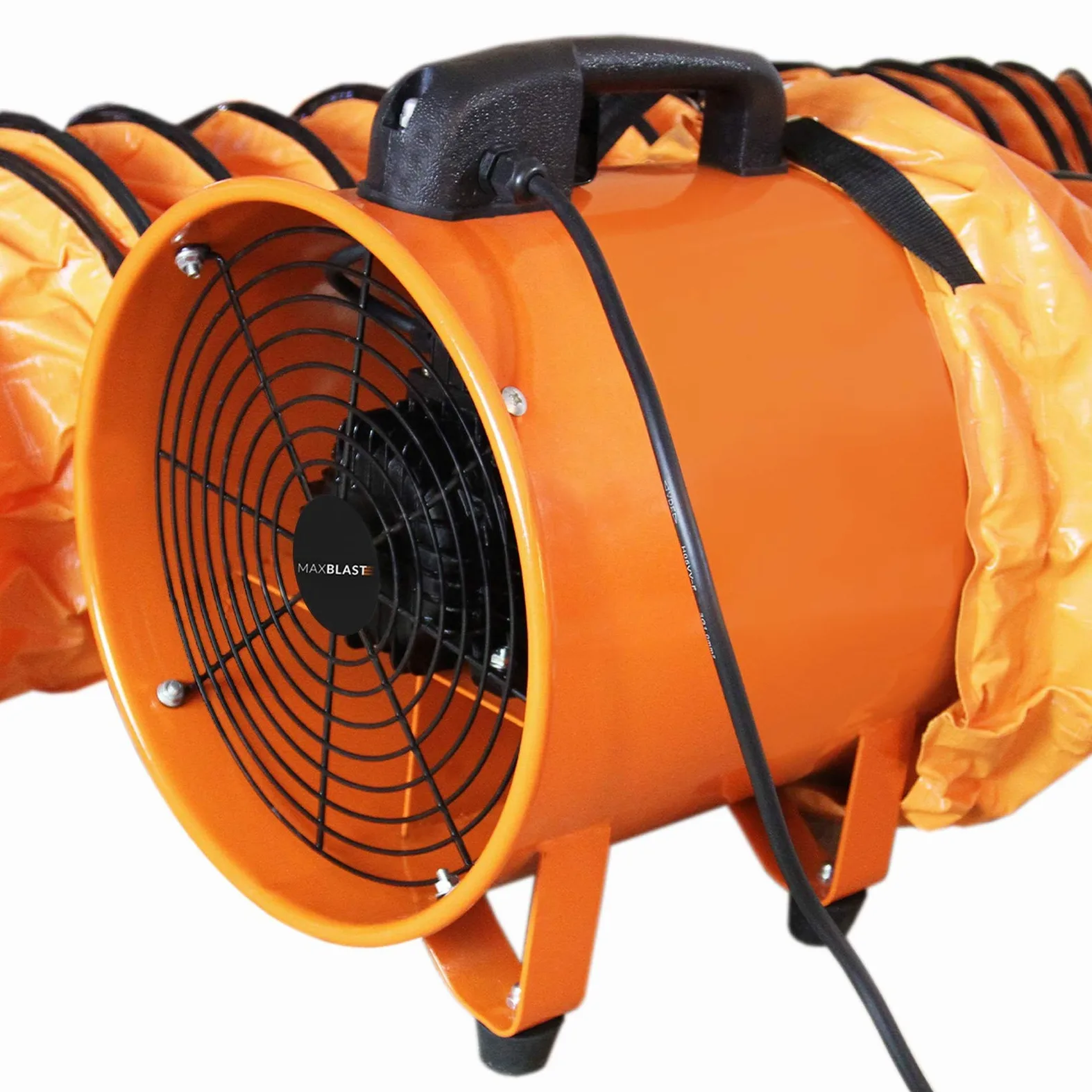 MAXBLAST Industrieventilator 3900m³/h, 2800–3300U/min mit 6m Schlauch – Axialventilator 300mm 550W, Bauventilator, Baulüfter & Baugebläse für Baustelle, Werkstatt und Staubabsaugung
