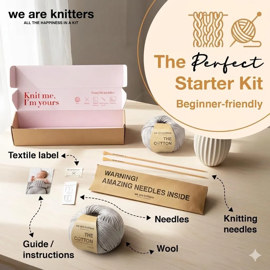 We Are Knitters Dragonfly Blanket Kit, Strickset für Anfänger mit 100% Pima Baumwolle, Komplettes DIY Strickset inkl. Nadeln & Anleitung, Baby Decke zum Selbst Stricken