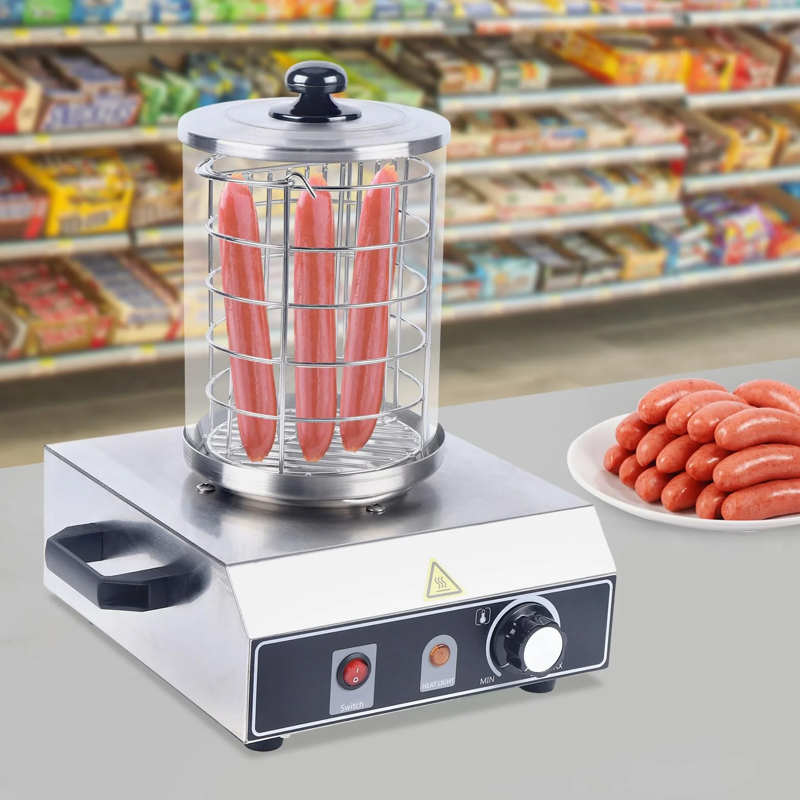350W Würstchenwärmer, Hot Dog Gerät mit 30-85℃ Einstellbarer Temperatur, Edelstahl Wurstkocher für Bäckereien, Cafés, Partys