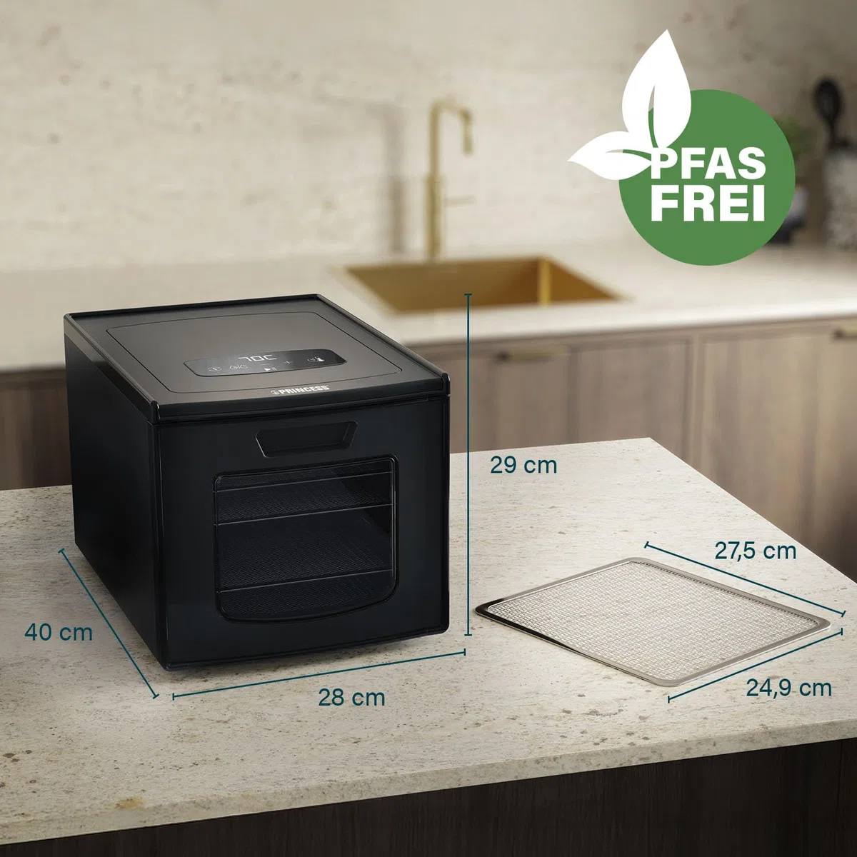 Princess Food Dehydrator mit 6 Edelstahl-Einschüben, Einstellbare Temperatur, Touchscreen, Timer bis 48 Stunden, 550 W, 01.112398.01.001