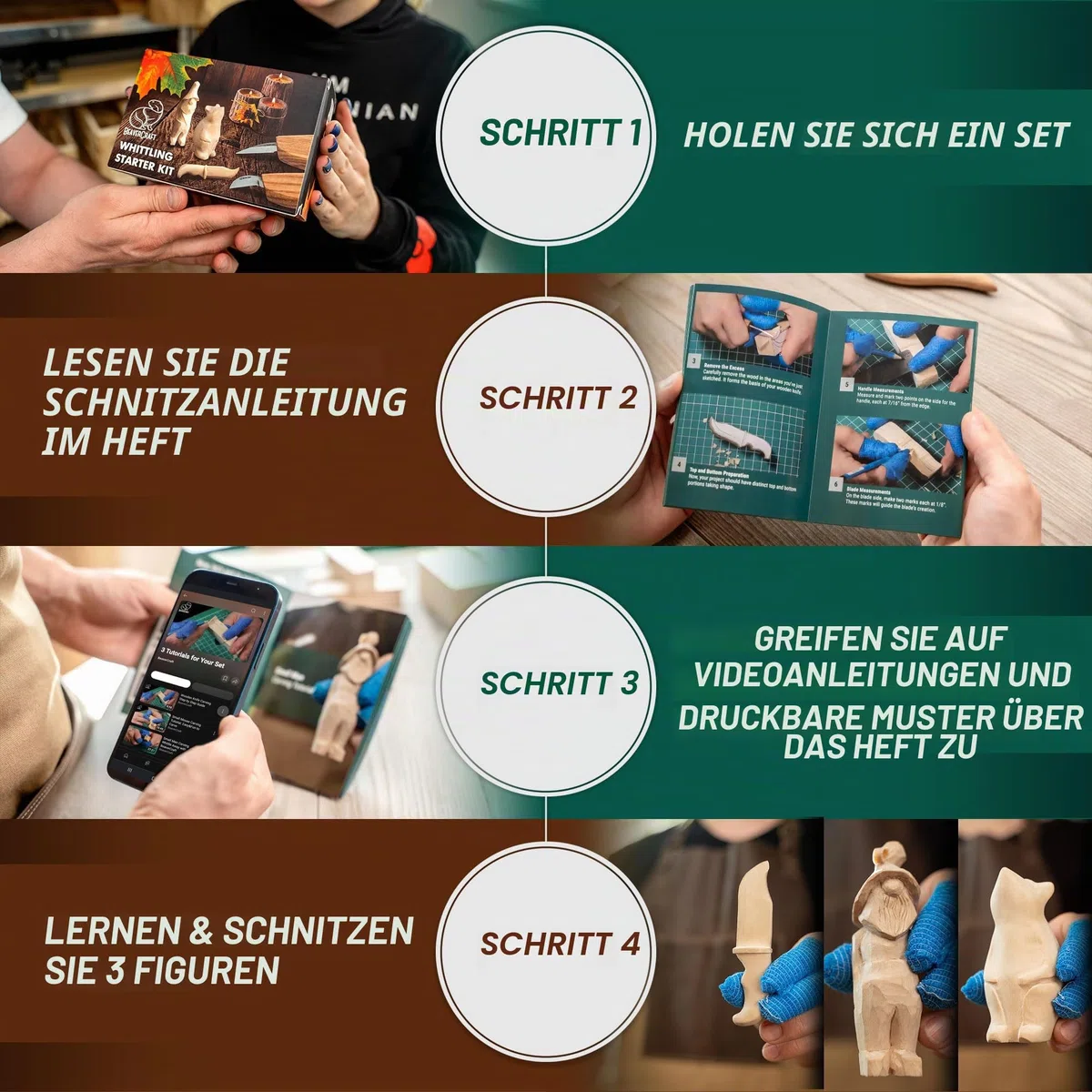 BeaverCraft Holzschnitzset für Kinder & Erwachsene - Holz Schnitzwerkzeug S16 mit Schnitzmessern Linde Holz-Blöcken zum Schnitzen, Hobby Schnitzmesserkit - Schnitzmesserset für Anfänger