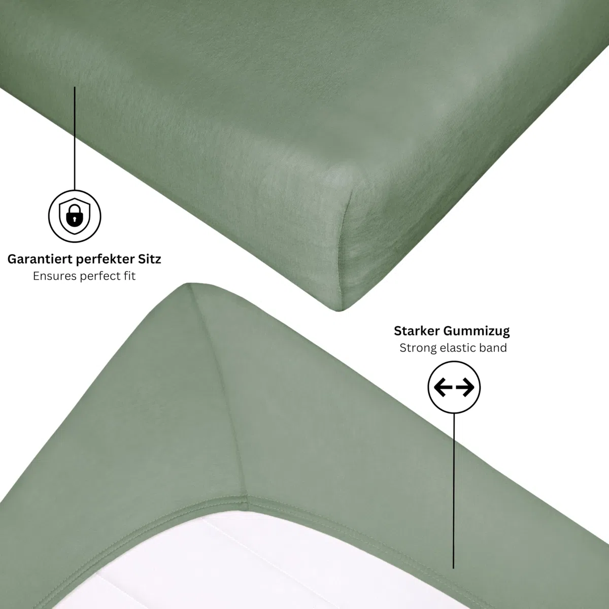 SCHÖNER WOHNEN Spannbettlaken 180x200cm Grün bis 200x200cm - Luxus Spannbetttuch aus Jersey-Baumwolle Öko-Tex Bed Sheets - für Matratzen bis 30 cm Steg hoch & Boxspringbett - Bettlaken King