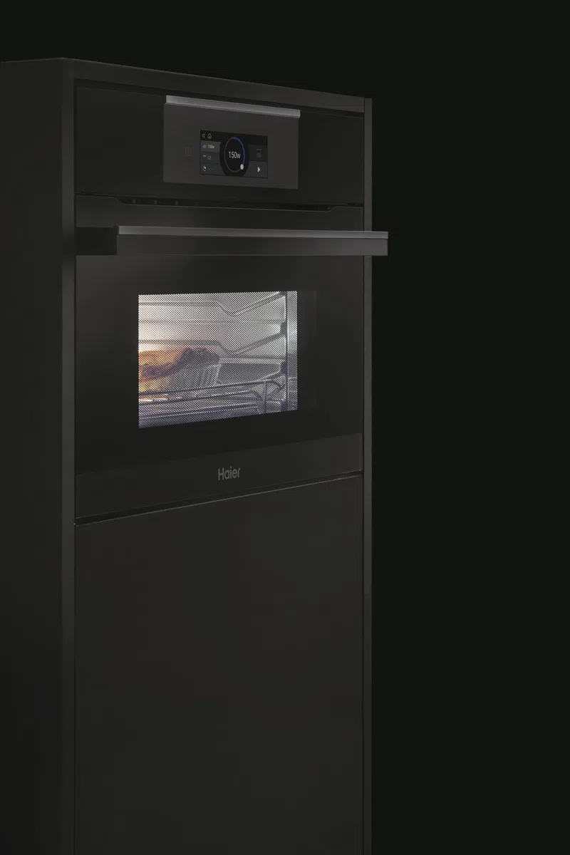 Haier I-TOUCH SERIE 6 HWO45NB6T0B2/DE/Einbaumikrowelle mit Heißluft und Grill/Nische 45 cm/Touch-Bedienung mit TFT / 12 Programme/Mikrowelle 900 Watt/Grill 1.530 Watt/Volumen 34 l