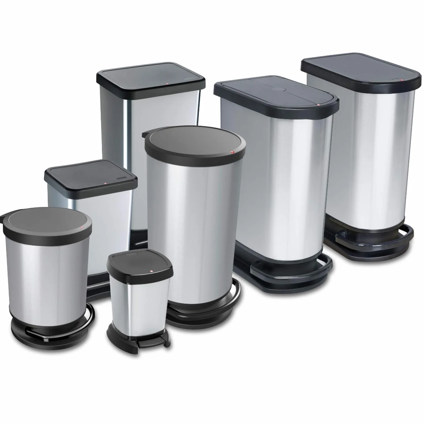 Rotho Paso Mülleimer mit Deckel 40l | Tretmülleimer in Edelstahloptik für Küche, Bad, Werkstatt | mit Soft-Close-Deckel für leises Schließen | breites Pedal | leicht zu reinigen | silber metallic
