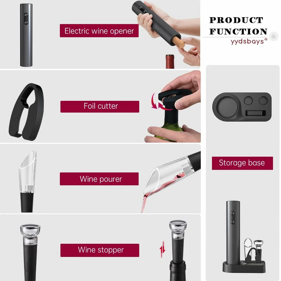 Korkenzieher Wein Weinöffner Elektrisch Automatischer Flaschenöffner Professionell für Weinliebhaber Geschenk (Schwarz, Basis-Set, Batteriebetrieben)