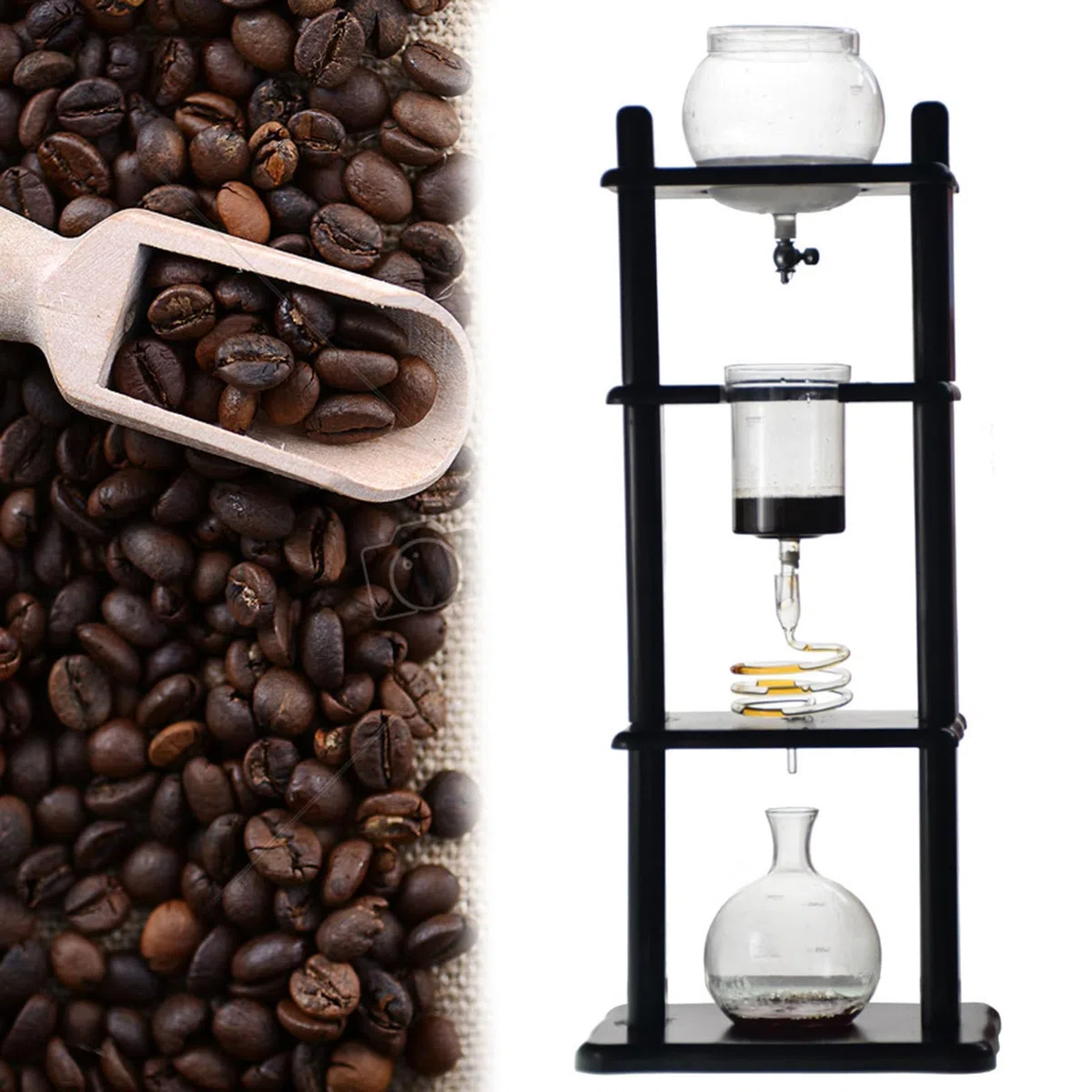5-8 Personen Iced Coffee Cold Brew Drip Tower Kaffeemaschine Aus Holz, Produktkapazität 1000 Ml, Mit Slow Drip-Technologie, Für Das Home Office