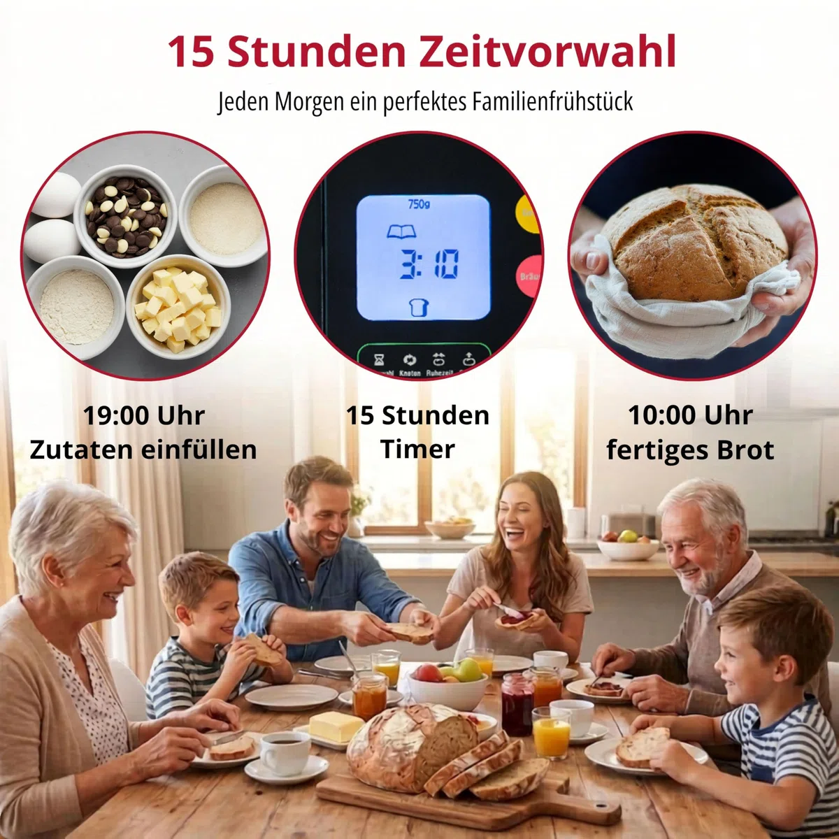 UNOLD Brotbackautomat BackProfi 68476 – Brotbackmaschine mit automatischer Zutatenspender, 18 Programme inkl. Glutenfrei & Joghurt, Touchscreen, Timer bis 15 h, Warmhaltefunktion - bis 1000g Brot