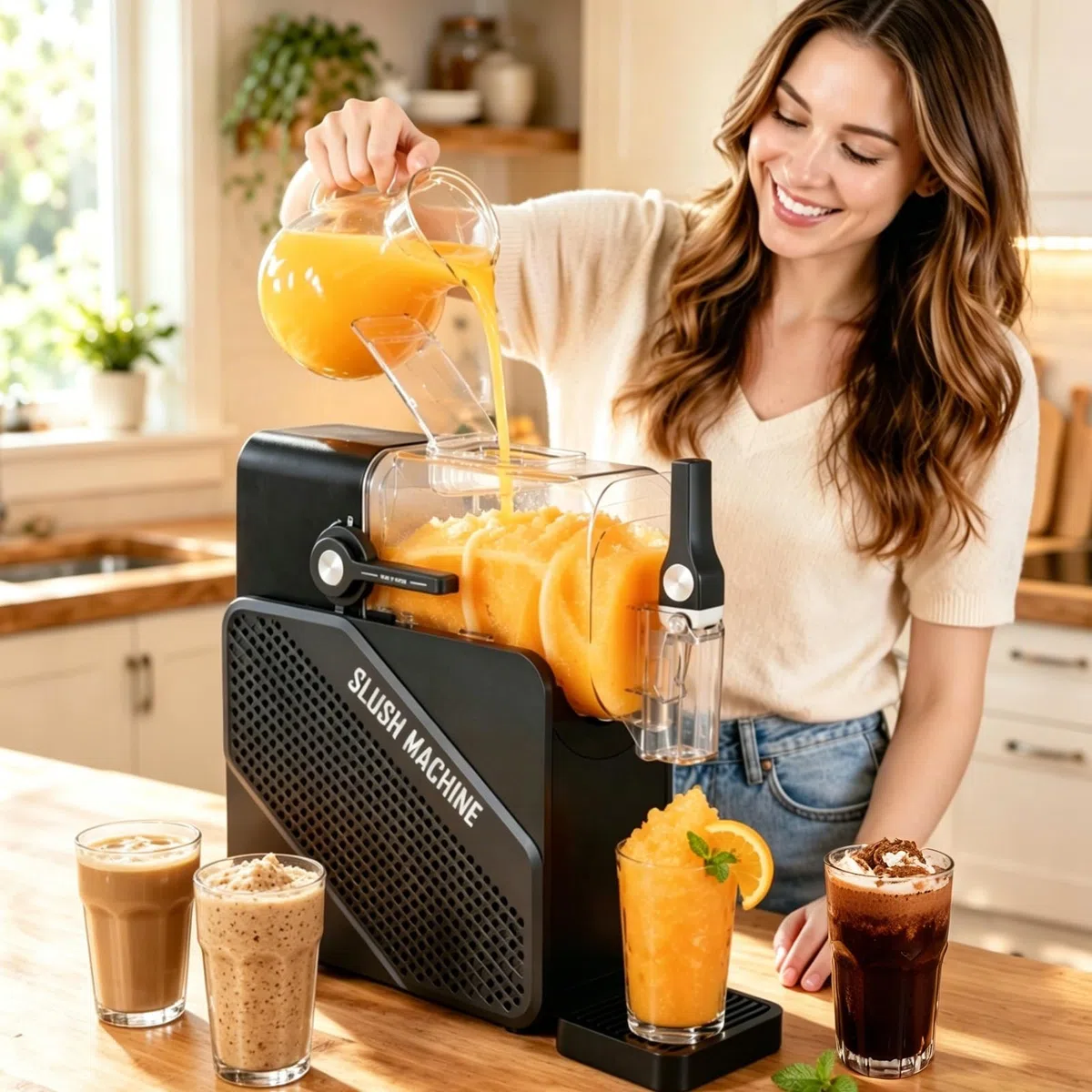 Slush-Maschine, 2Liter, für gefrorene Getränke, Frappés und Milchshakes, 5 voreingestellte Programme, selbstreinigend