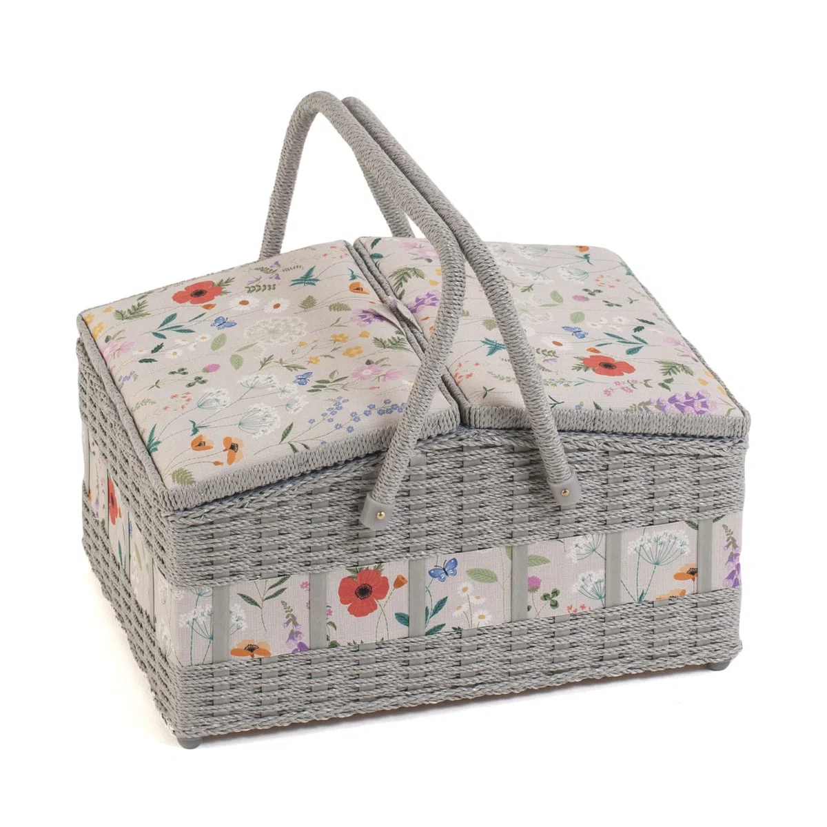 Hobby Gift Nähkästchen groß, Weidenkorb mit zwei Deckeln, Wildblumen