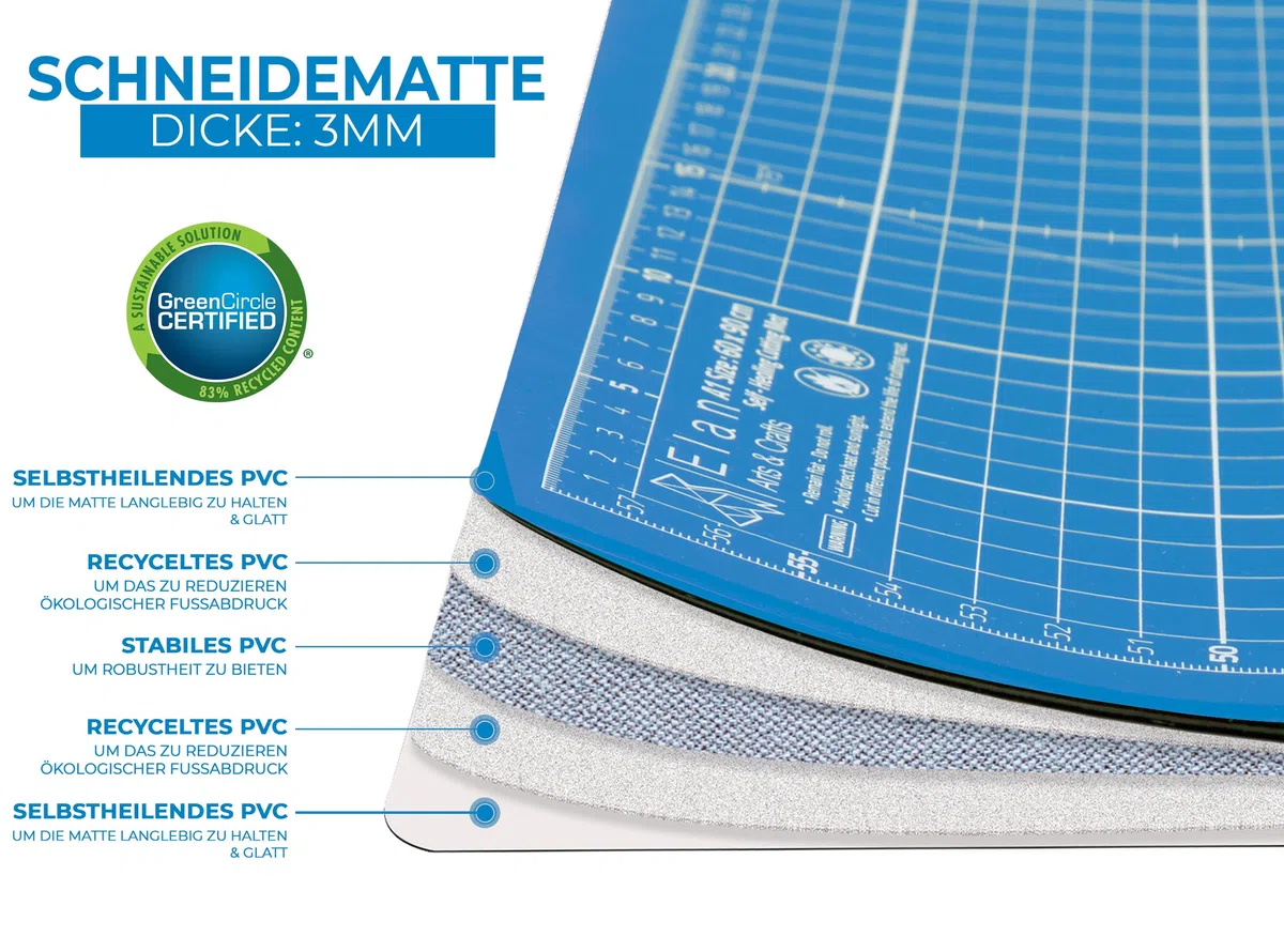 Elan Schneidematte A1 Blau, 5-lagige Schneidematte 60x90 Selbstheilend, Bastelunterlage Schnittfest A1, Cutting Mat 60x90, Schneideunterlage Basteln