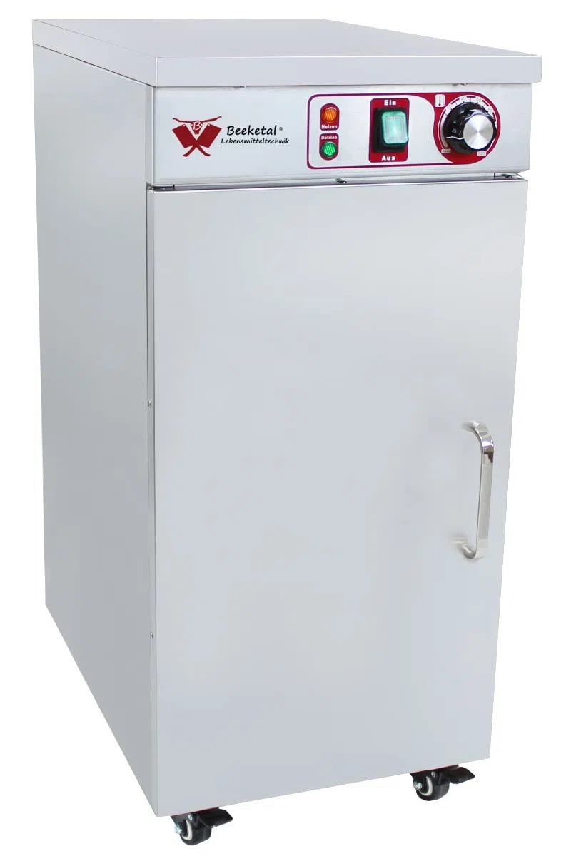Beeketal 'BTW-60' Profi Gastro Edelstahl Tellerwärmer elektrisch mit 3 Einlegeböden, Temperatur stufenlos ca. 30-85 °C einstellbar, mobiler Wärmeschrank 1-türig auf Rollen mit Feststellbremse