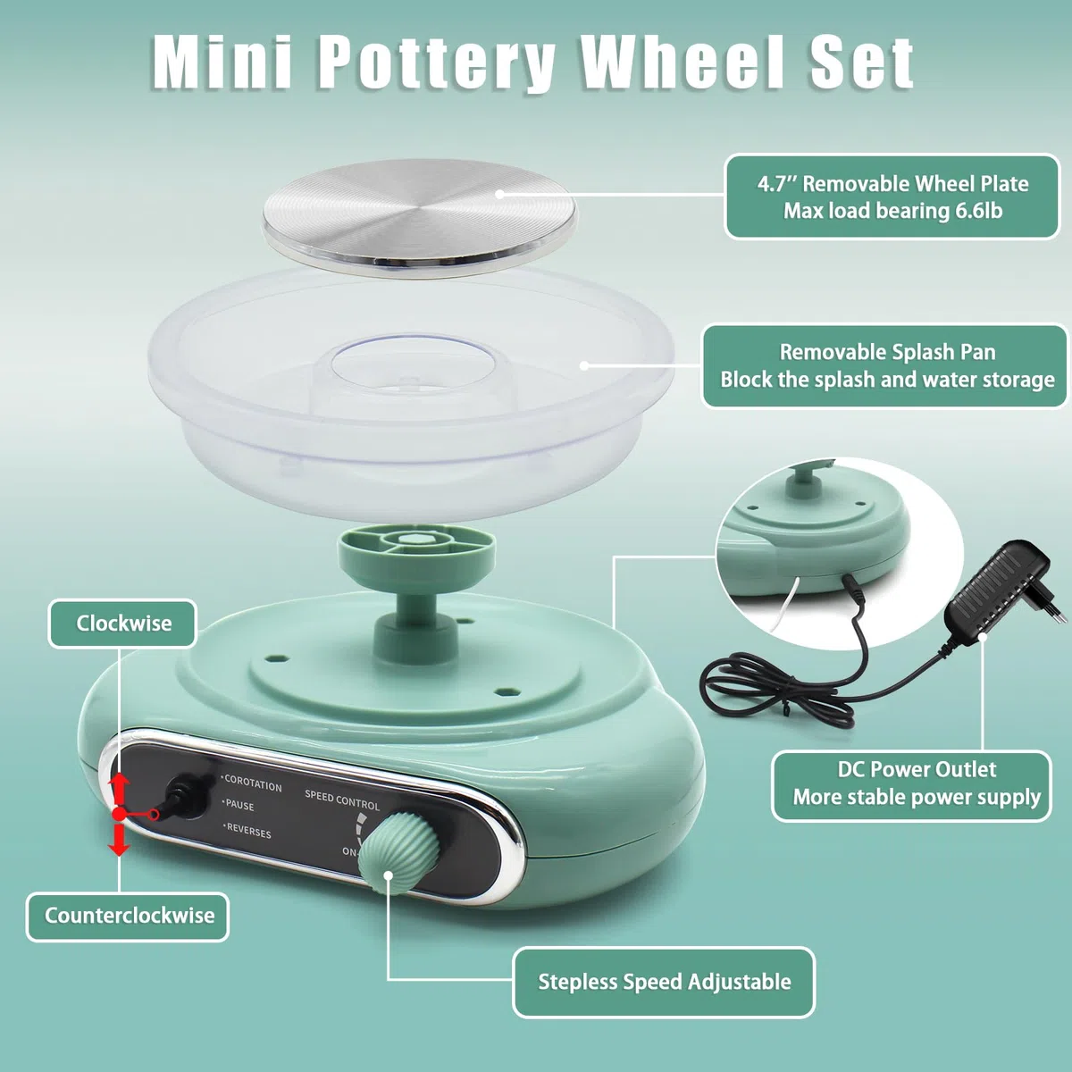 fisca Mini-Töpferscheibe, 4,7" Töpferscheibe für Kinder, Jugendliche und Erwachsene Anfänger, Plug-In-Motor, 1,32 lbs luftgetrockneter Ton, Bastelset für DIY, Keramikarbeiten und Kunstschaffen