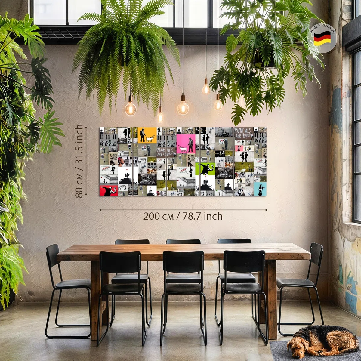 Runa Art Wandbild XXL Collage Banksy Loft Wohnzimmer 200 x 80 cm Bunt 5 Teilig - Made in Germany - 302755a
