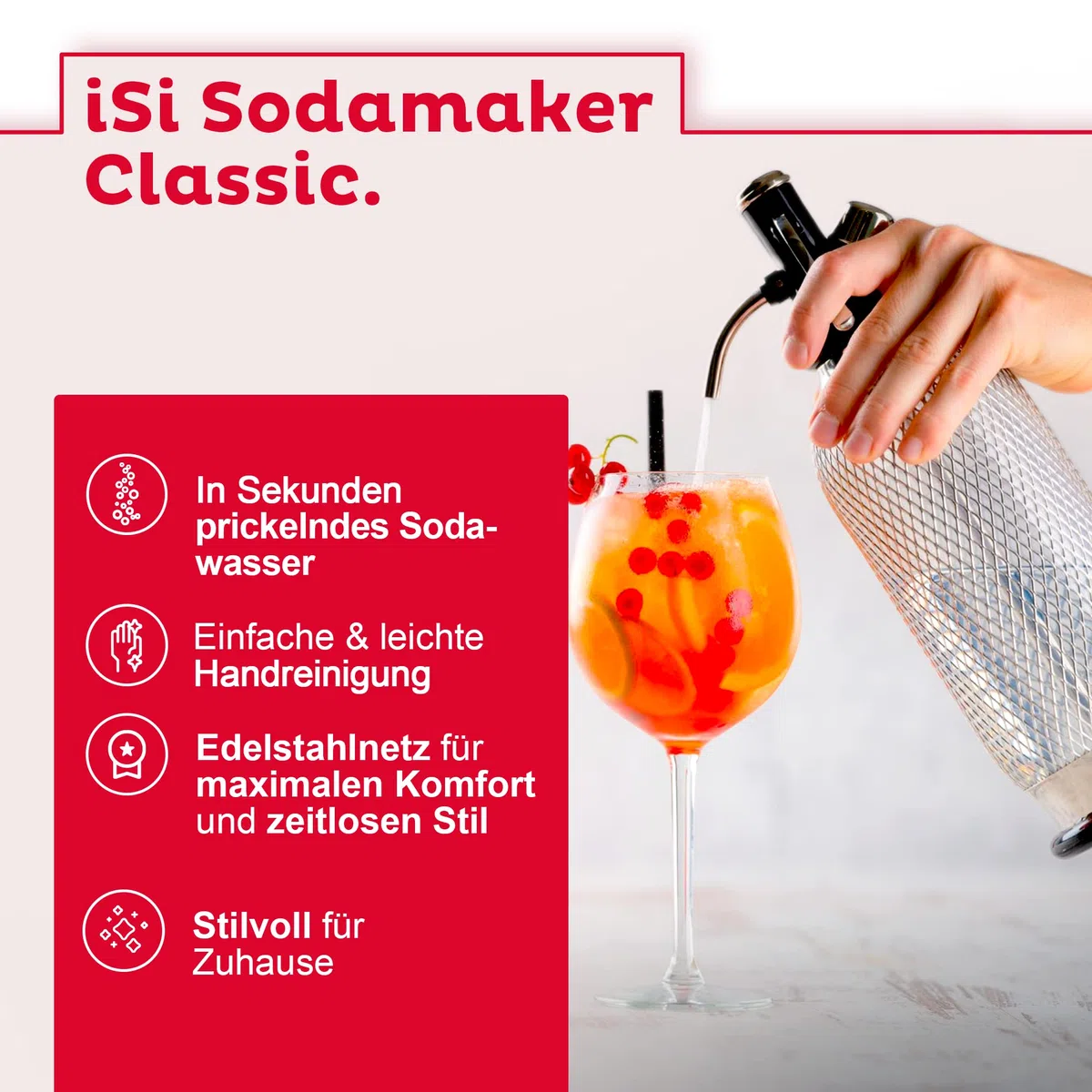ISI Soda Maker Classic 1L inkl. 6 x 10 CO2 Kapseln für Soda & Sprudel - Vintage Wassersprudler Set aus PEN-Flasche mit 100% Edelstahlgewebe + CO2 Kartuschen - Wasser Sprudler - Bar Zubehör