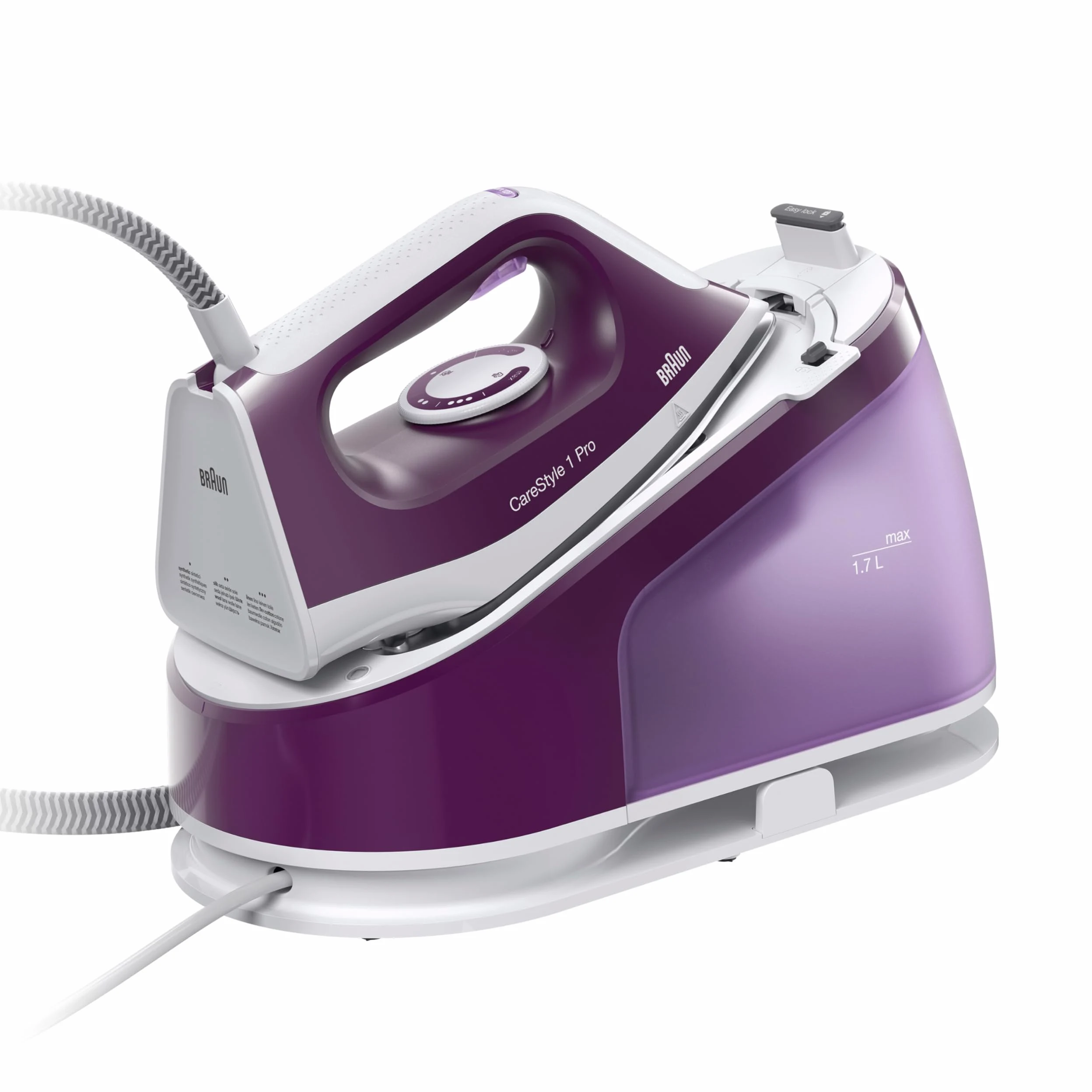 Braun CareStyle 1 Pro IS1514 VI Dampfbügelstation - Dampfbügeleisen mit FreeGlide 3D Technologie, Vertikaldampf, Anti-Tropf-Funktion, 1,7L Wassertank, 6 bar, 120 g/min, 2200W, Violett