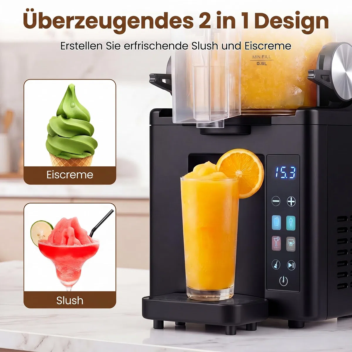 COSTWAY 1,5L Slush Maschine, kein Eis erforderlich | Slusheis Eismaschine mit LED Touch Steuerung, 4 Modi & Selbstreinigung, für Slush, Softeis, Frappés & Frozen Cocktails
