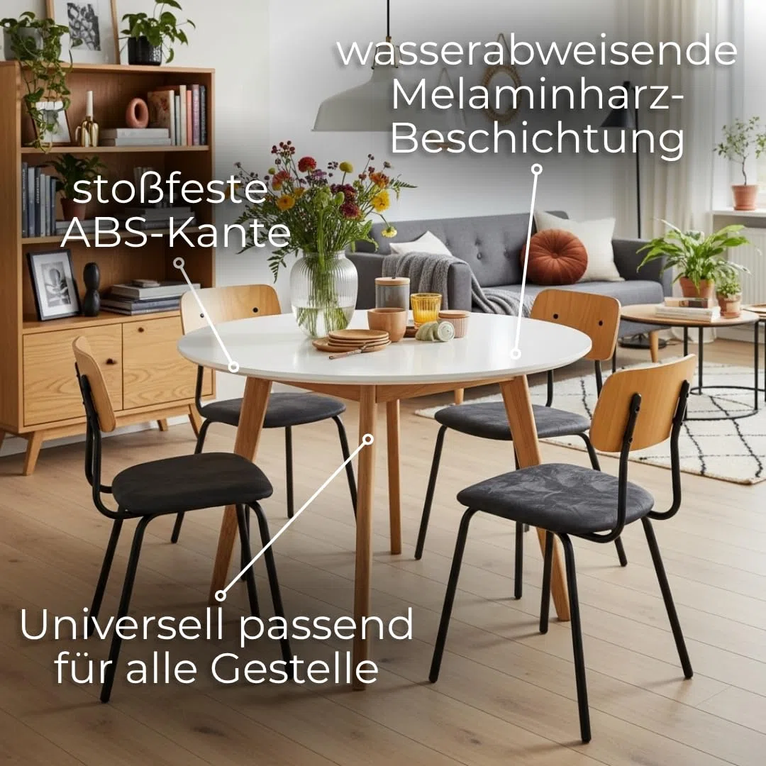 AUPROTEC Tischplatte 19mm rund Ø 1100 mm Pale Lancelot Oak Holzplatte melaminharzbeschichtet Spanplatte mit Umleimer ABS Kante Auswahl: 110 cm