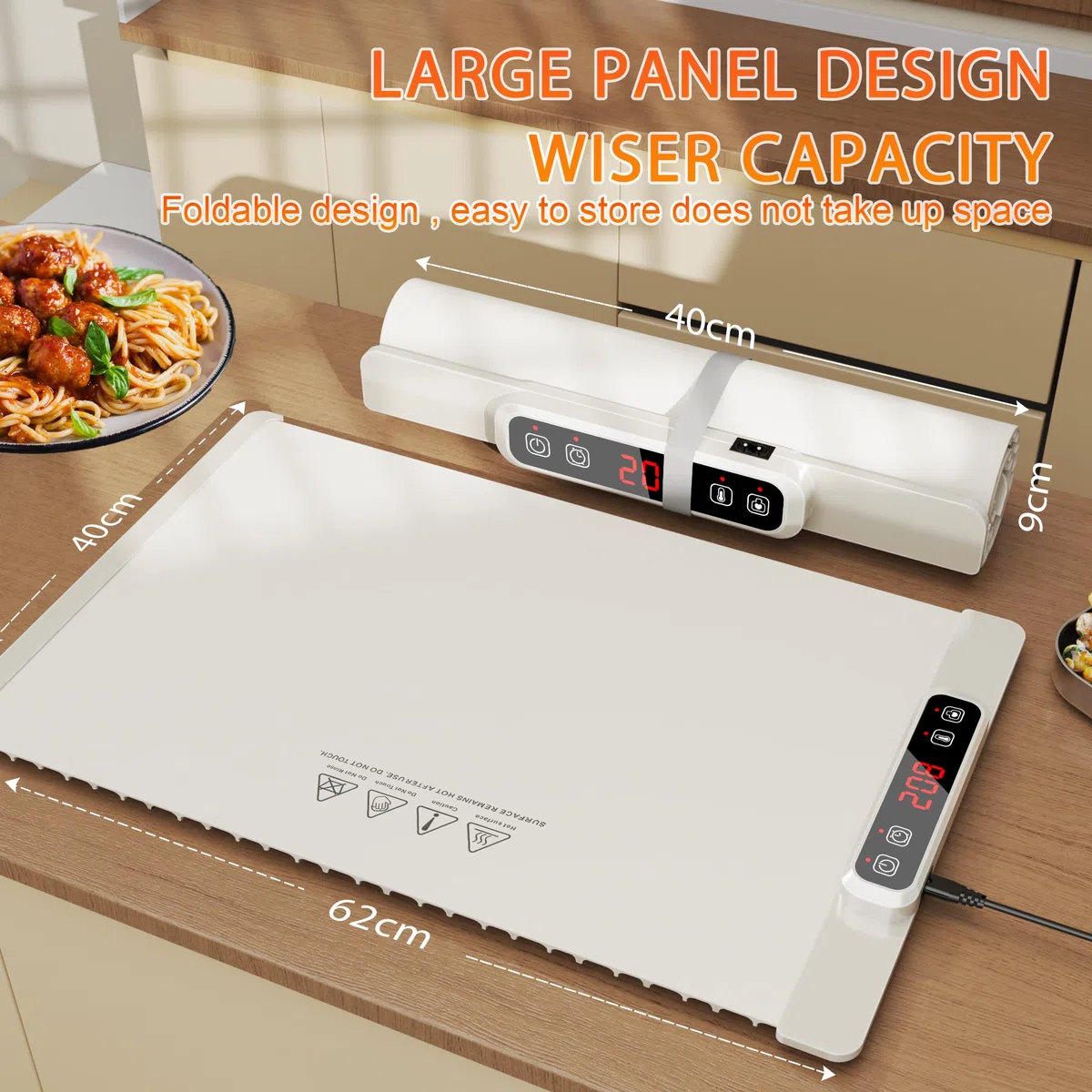 Warmhalteplatte für Essen, Schnellheiztablett, Tragbare Lebensmittelheizung, Mit Kinderschloss und Automatischem Abschalten, 5 Einstellbarer Temperatur Food Warmer für Backen Reisen Buffet Partys