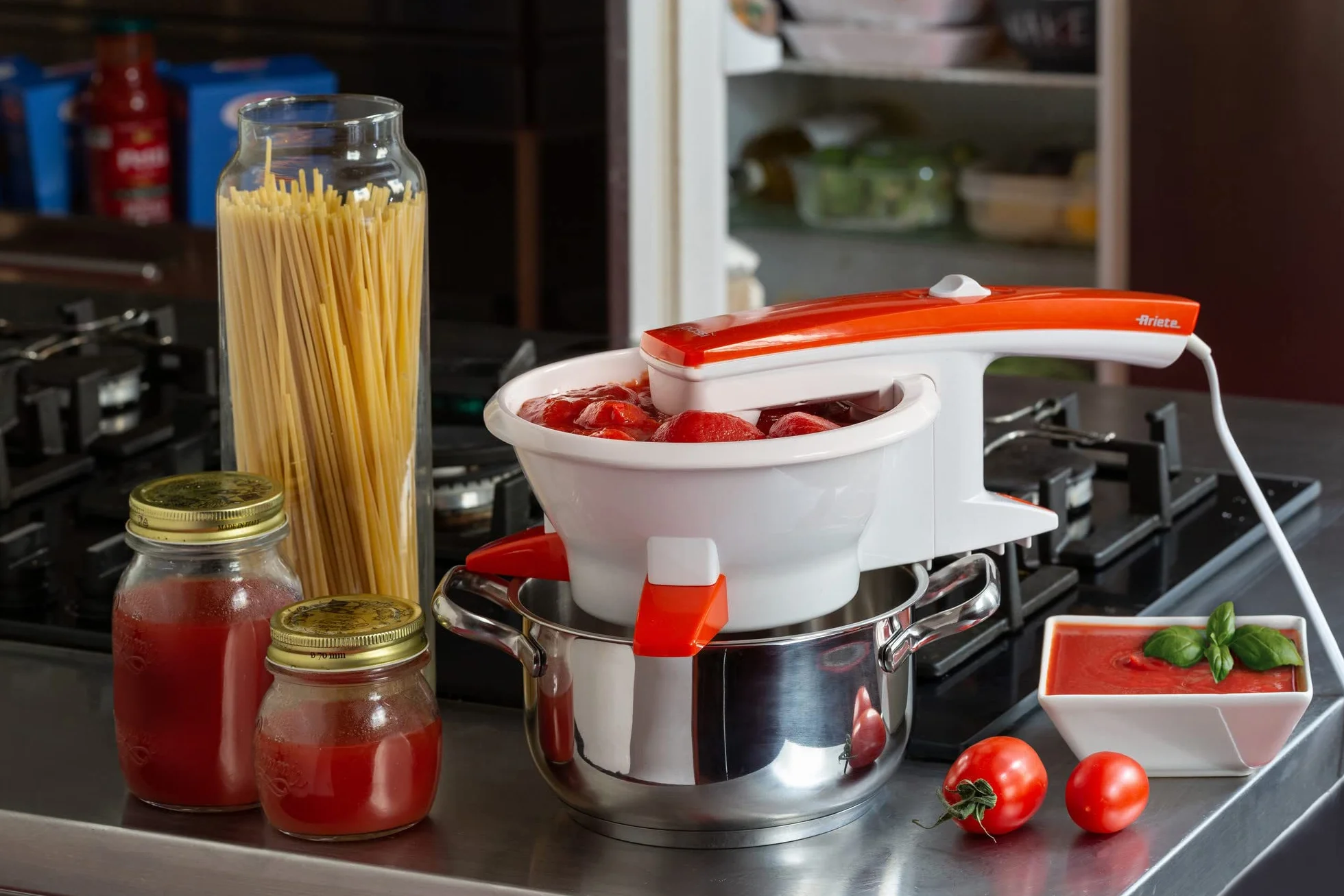 Ariete Passì Orange 2.0 261, Elektrische Passiermühle, 3 Siebscheiben Inklusive, In Einzelteile Zerlegbar und Spülmaschinenfest, 25W, Weiß/Orange