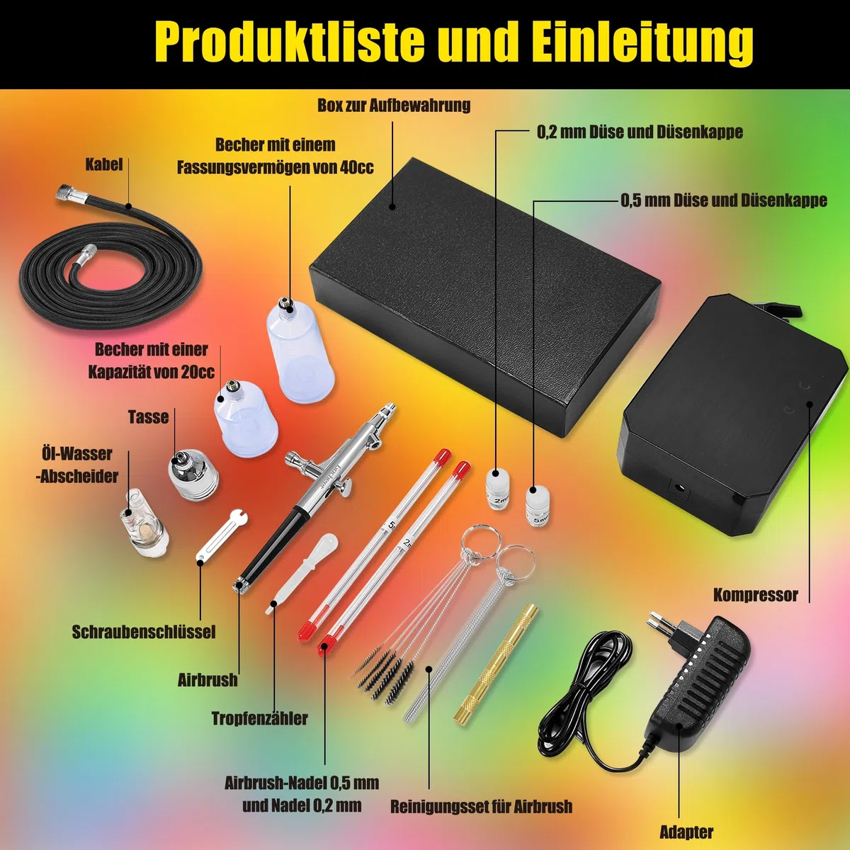 Gocheer 40 PSI Airbrush Set Mit Tragbarem Kompressor - Dual Action Multi-Funktion Für Kuchendekoration, Makeup, Kunsthandwerk, Nageldesign, Tattoo-Modellierung, Malerei