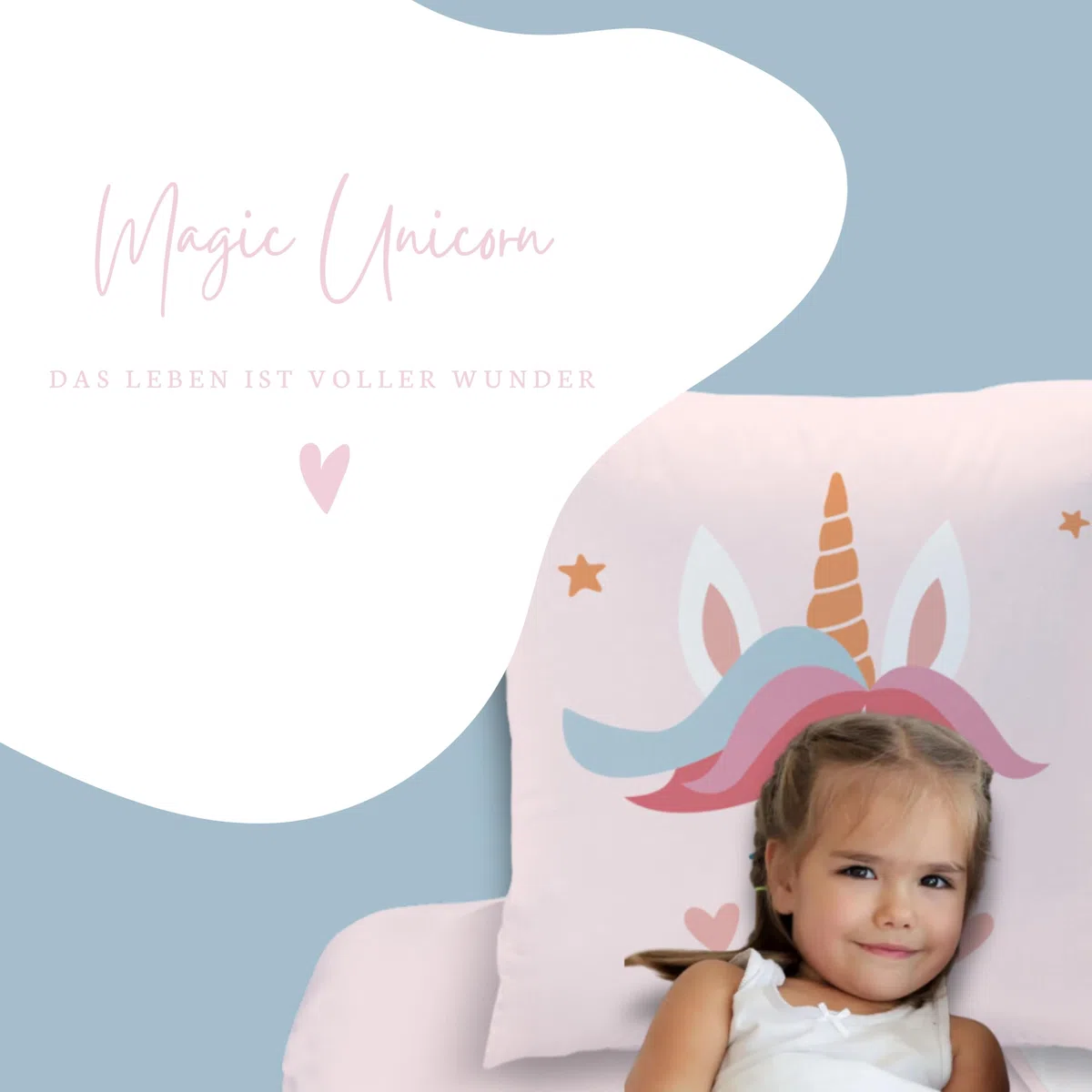 MTOnlinehandel Unicorn Bettwäsche Kinderbettwäsche Jugendbettwäsche 135x200 · Regenbogen Einhorn Emma · Wende Motiv · Kissenbezug 80x80 + Bettbezug 135x200 cm · 100% Baumwolle