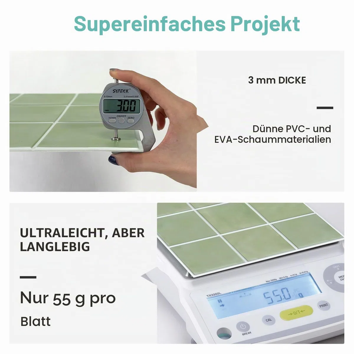 Commomy 3D Selbstklebend Fliesenaufkleber 30 x 30 cm PVC Matt Salbei Grün für Küche Bad Metro Wanddekor