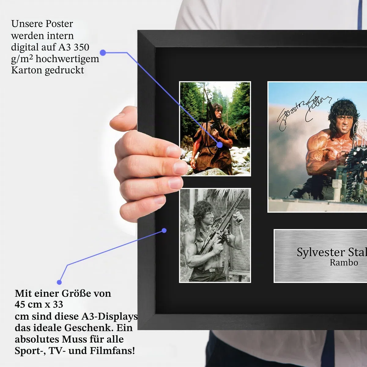 HWC Trading FR A3 Sylvester Stallone Rambo Geschenke Gedruckt, Signiert Autogramm Bild Display Für Film-Erinnerungsstücke-Fans - A3 Eingerahmt
