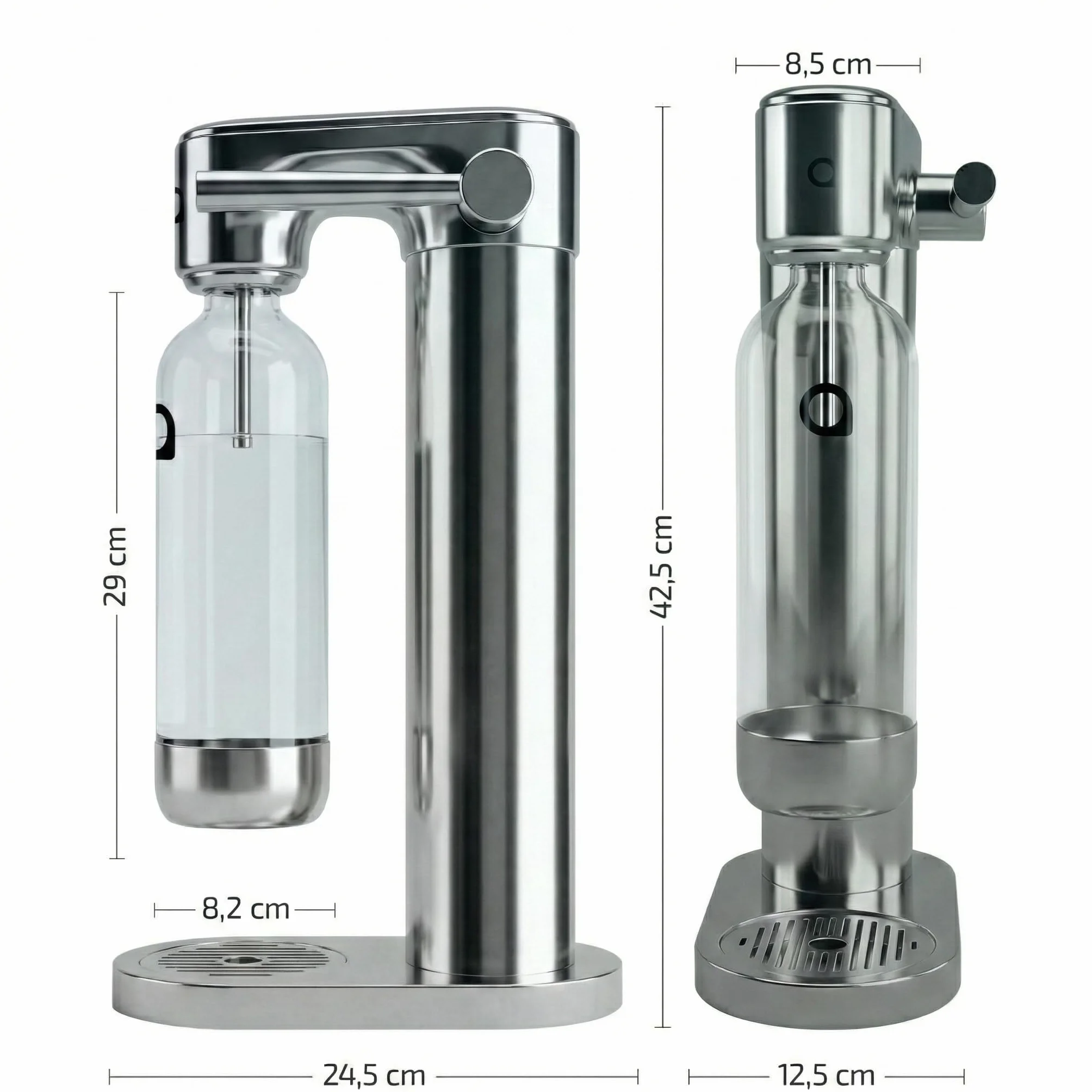 Aquafloow Wassersprudler aus Edelstahl – Manuelle Sprudelwasserbereitung mit CO₂-Zylinder bis zu 60 L, BPA-freie 0,8 L Kunststoffflasche mit Edelstahlboden für Zuhause, Soda Maker