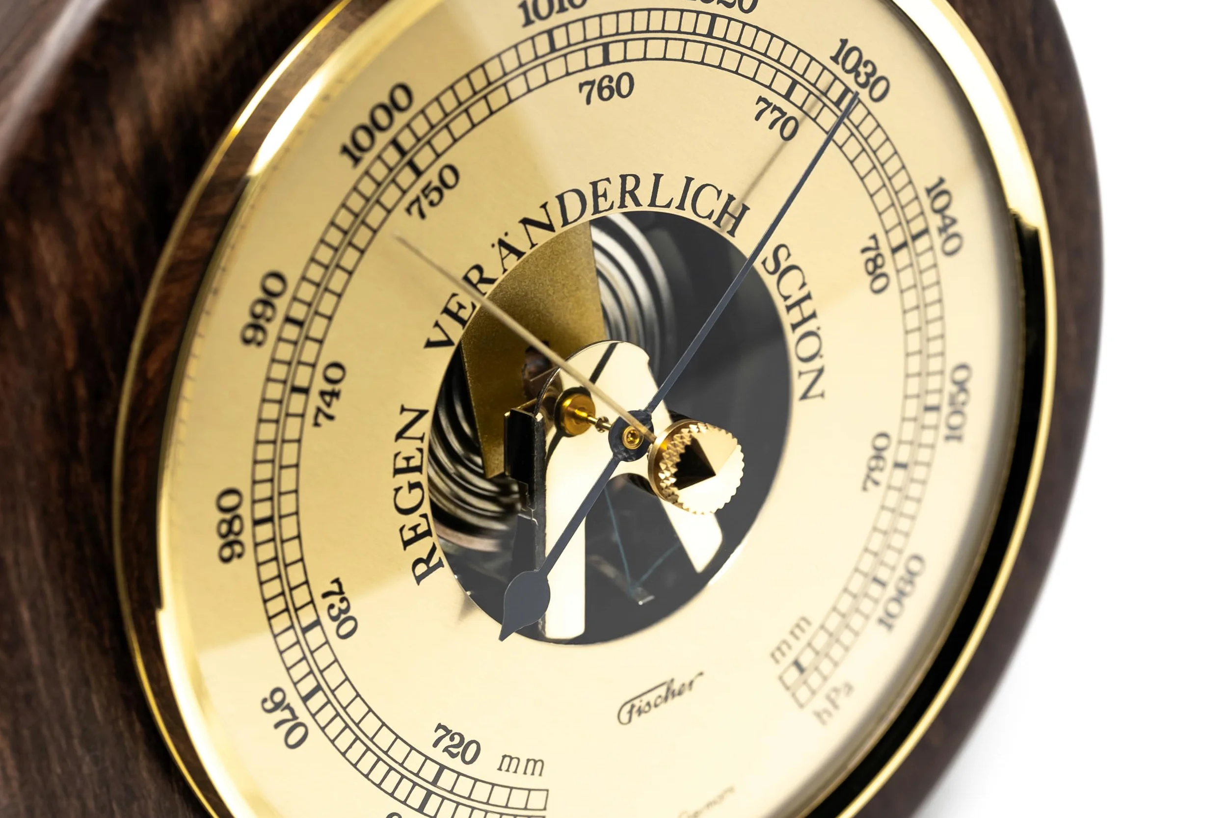 Fischer 1366R-12 Barometer - 140 mm Druckmessgerät mit Echtholz-Gehäuse nussbaumfarben gebeizt - Made in Germany