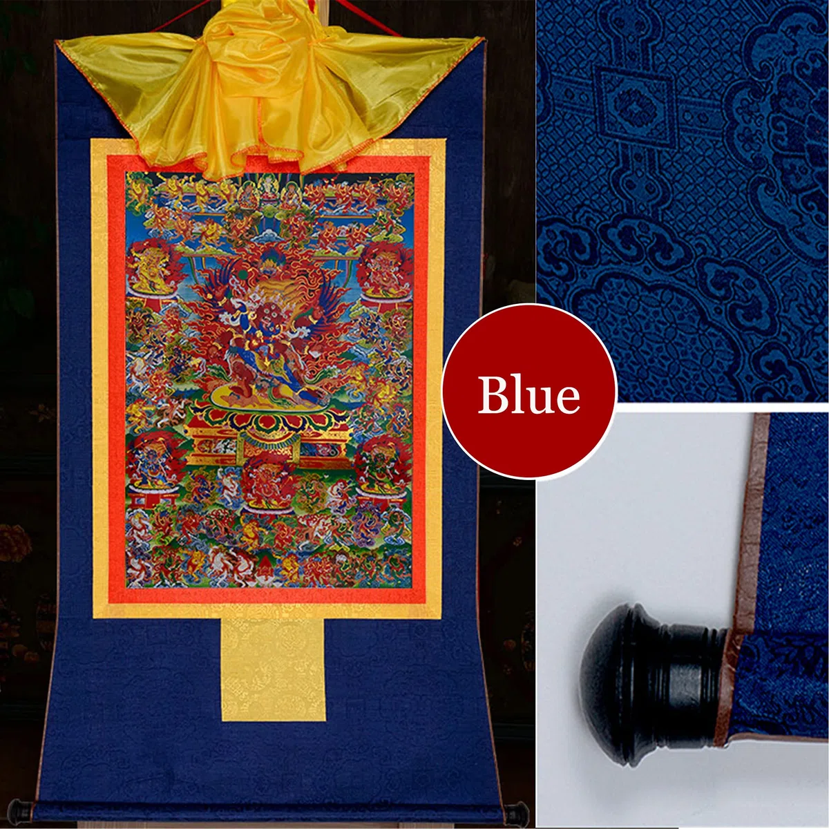 Tibetisches Thangka, Thangka-Malerei, buddhistischer Wandteppich, Zornige Gottheiten des Bardo Thodol (Tibetanisches Totenbuch), Malereikunst, buddhistischer Thangka-Brokat, Buddha-Wandteppich(Blue,Sm