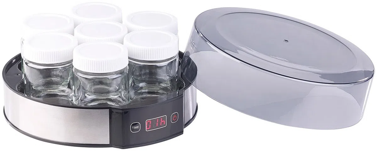 Rosenstein & Söhne Joghurt Zubereiter: Joghurt-Maker mit Zeitschaltuhr, 7 Portionsgläser je 190 ml, 20 Watt (Automat, Joghurtzubereitung, frei)