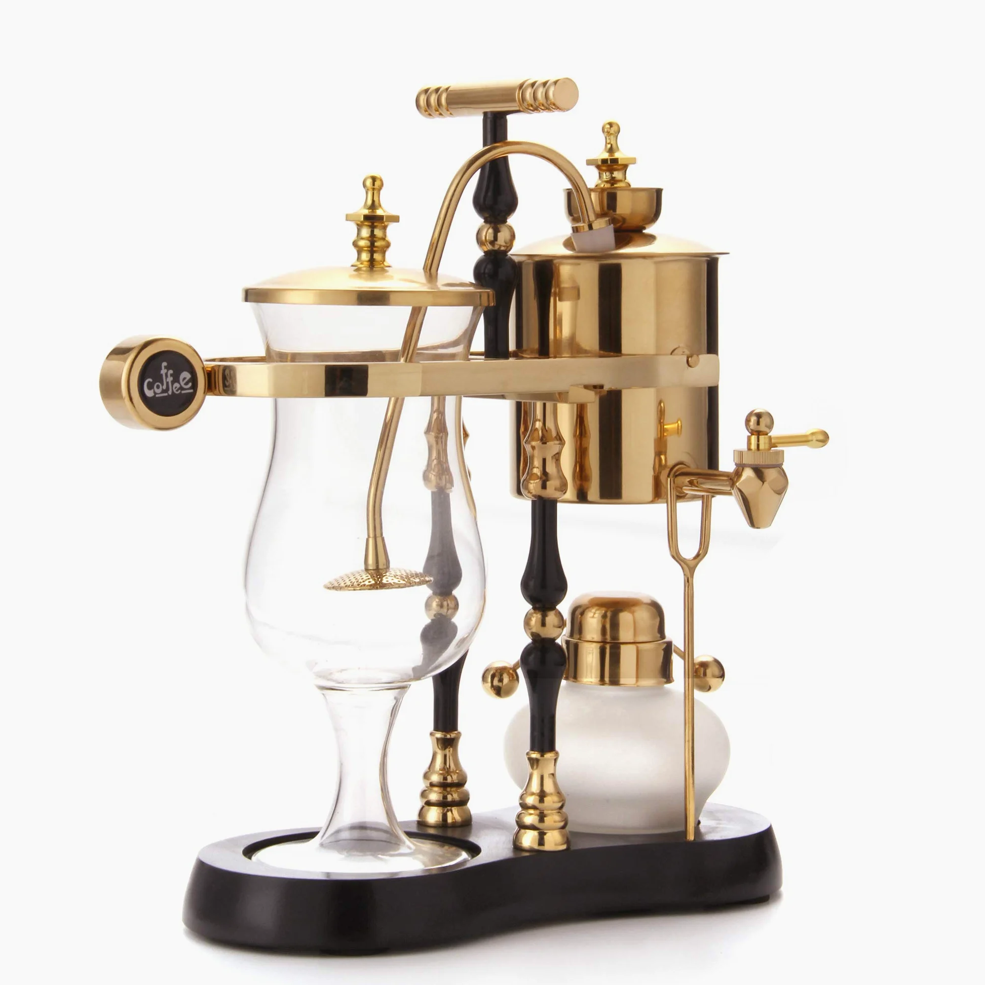 Diguo Belgisch/Belgien Family Balance Siphon/Siphon Kaffeemaschine, eleganter doppelt geriffelter Fulcrum mit T-Griff (Ägyptische Schwarz & Gold)