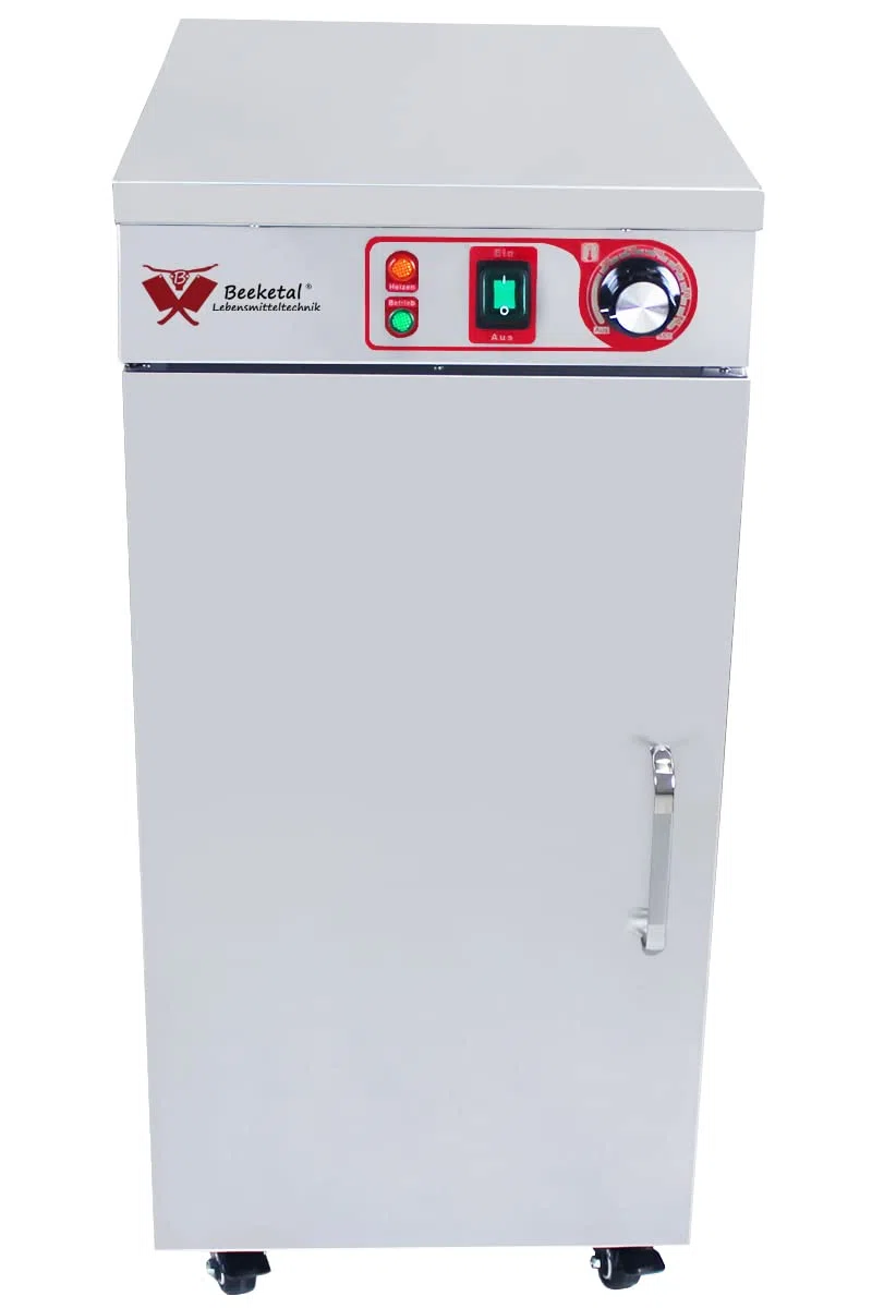 Beeketal 'BTW-60' Profi Gastro Edelstahl Tellerwärmer elektrisch mit 3 Einlegeböden, Temperatur stufenlos ca. 30-85 °C einstellbar, mobiler Wärmeschrank 1-türig auf Rollen mit Feststellbremse