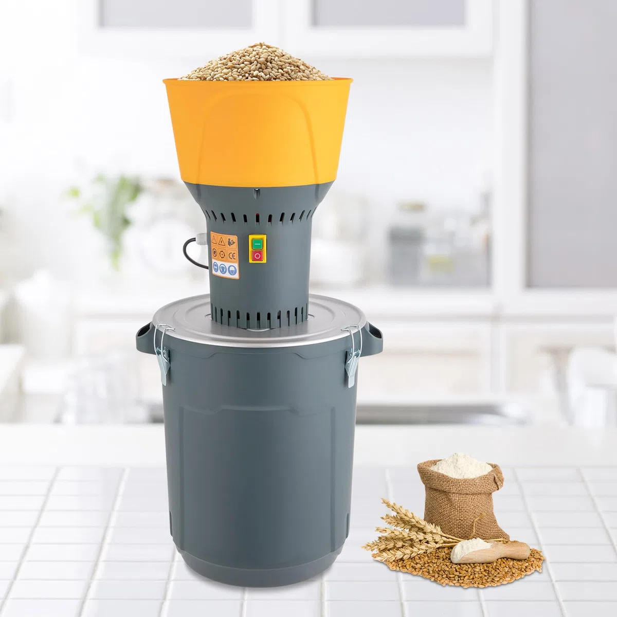 Getreidemühle Elektrisch, 1300W Schrotmühle 50L Haferquetsche 220V Getreidequetsche Coffee Grinder Staubfreies Arbeiten mit Kupferkern-Motor und Griffe für Weizen, Hafer, Gerste