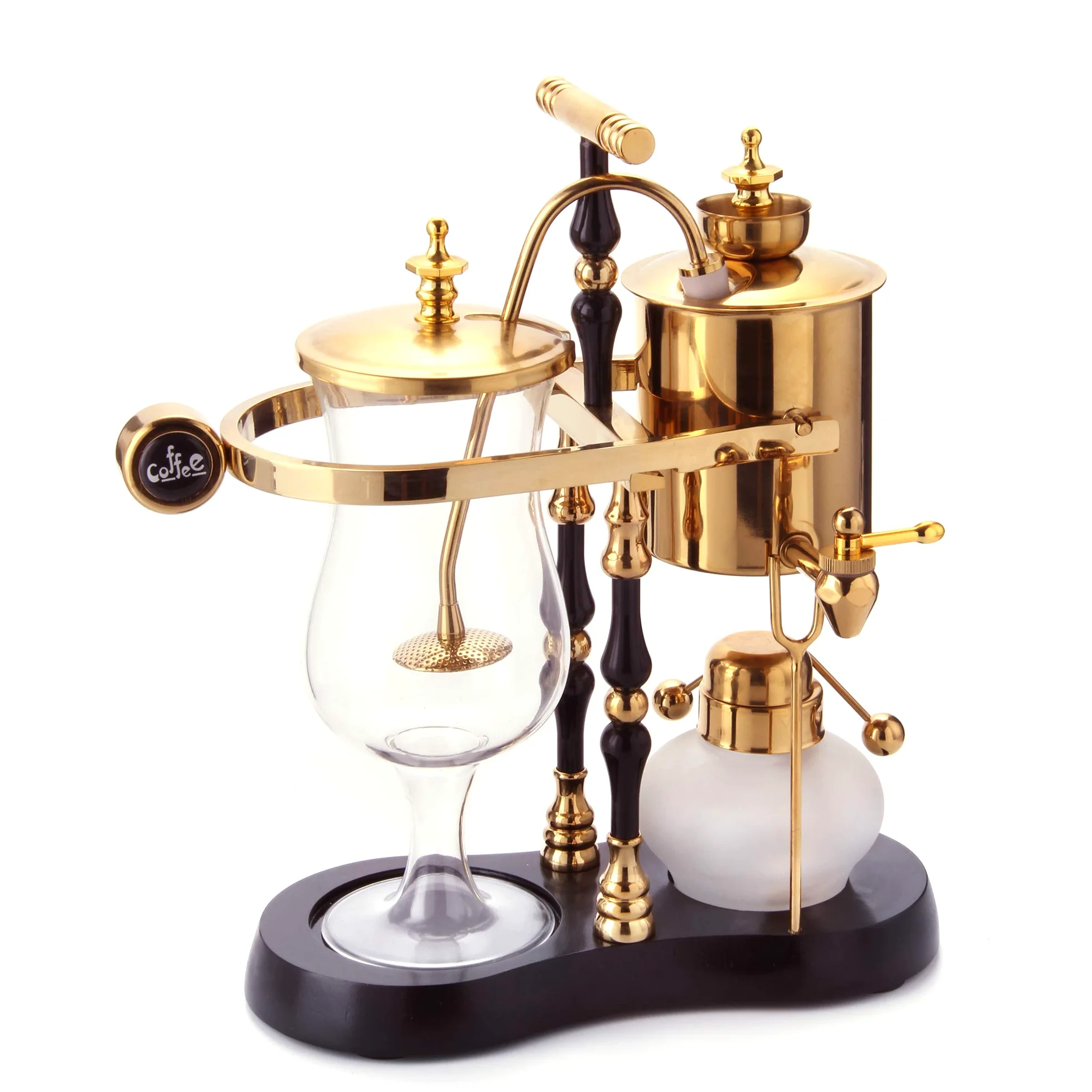 Diguo Belgisch/Belgien Family Balance Siphon/Siphon Kaffeemaschine, eleganter doppelt geriffelter Fulcrum mit T-Griff (Ägyptische Schwarz & Gold)