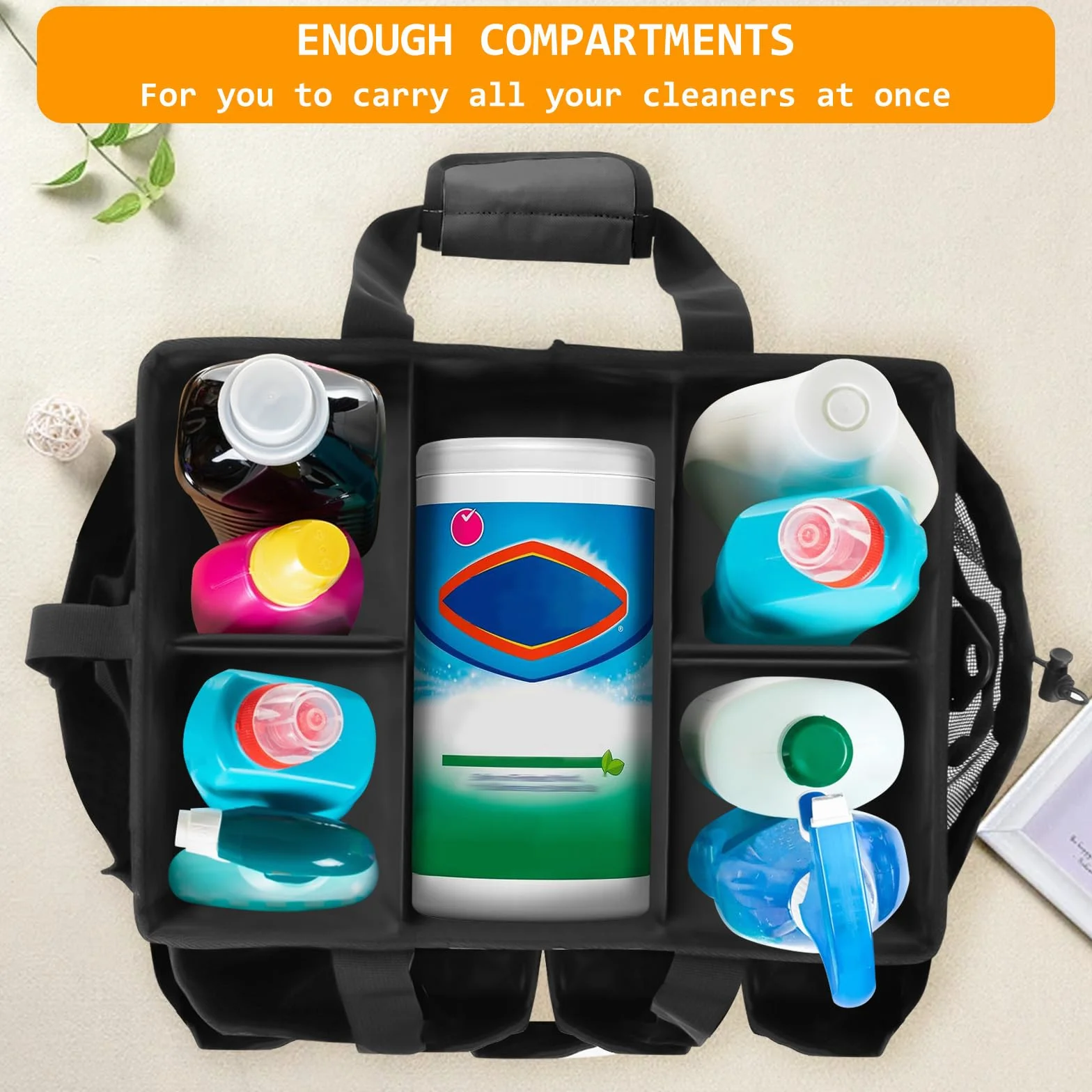 Putzmittel Organizer, 40x27x28cm Extra Großer Reinigungstasche, Putztasche Tragbare mit Griff und Verstellbarem Schultergurt, Reinigungs Aufbewahrungs Tasche Haushaltstasche für Zuhause Auto Garten