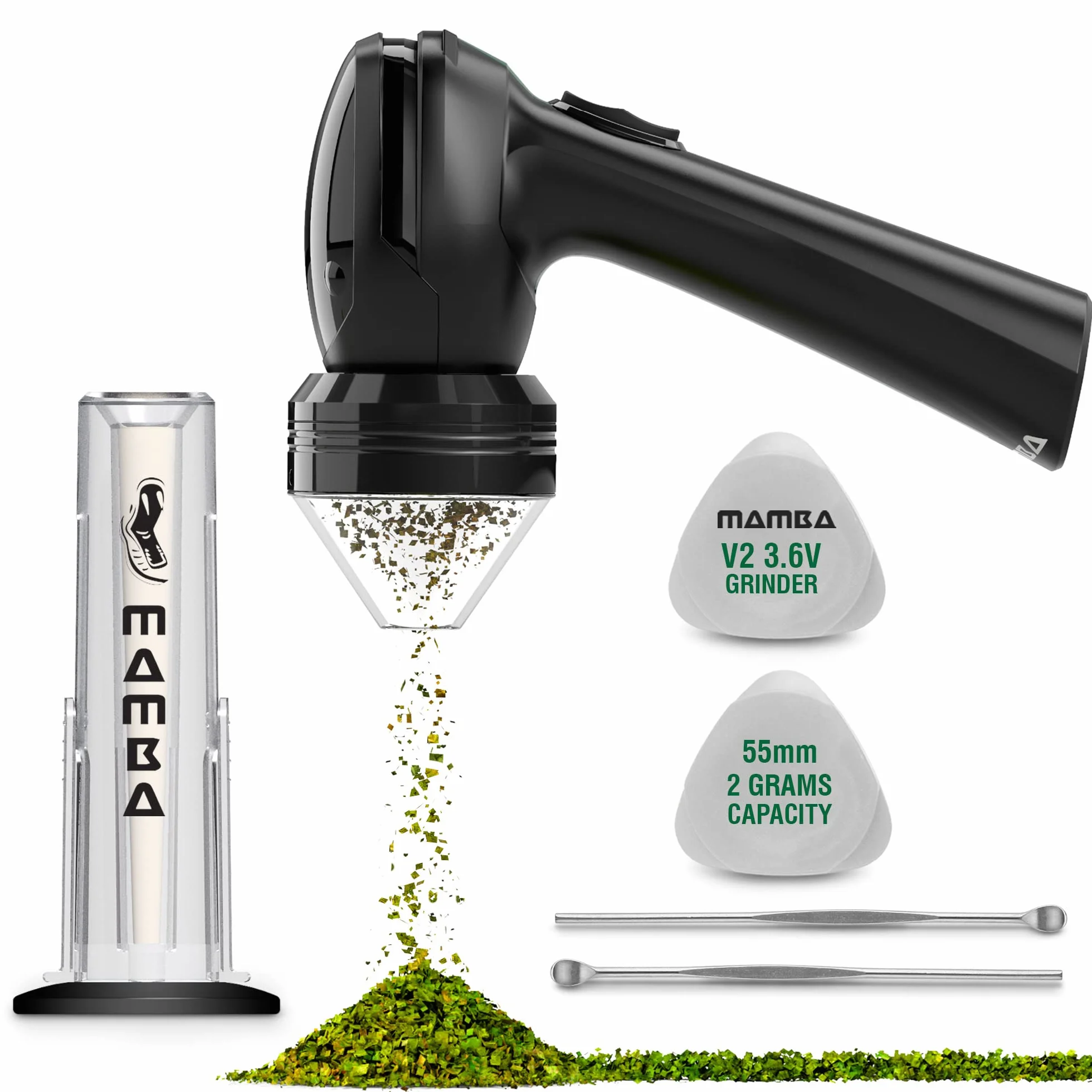 Mamba Grinder Schwarz 1g – Elektrische Gewürzmühle, USB-aufladbar, Mahlwerk aus Aluminiumlegierung, Gewürz Crusher, inklusive Zubehörset – Vor der Verwendung vollständig aufladen