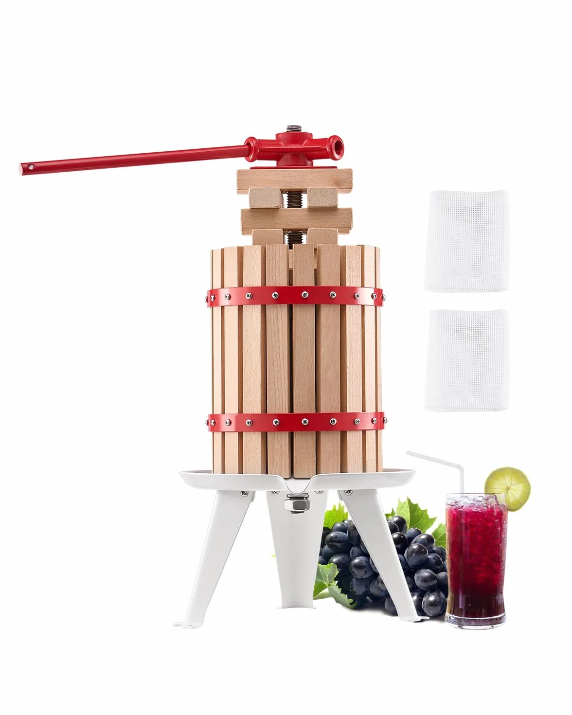 VEVOR Obstweinpresse Obstmühle (6 L) mit Massivholzkorb mit 8 Blöcken, robuster manueller Entsafter, Apfelweinpresse Apfelpresse Traubenpresse Olivenölpresse mit Griff, Saftpresse für Küche