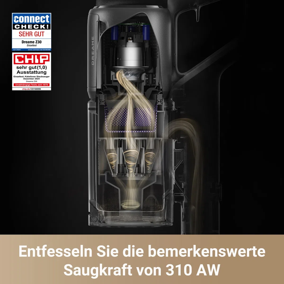 dreame Z30 Kabelloser Bodenstaubsauger, 28,000PA / 310 AW Saugkraft, 90 min Max Reinigungszeit, Dust-Reveal-Technologie, Tierhaar-Entfernungswerkzeug, Multi-Flächen-Saugkraft, Schmutzerkennung