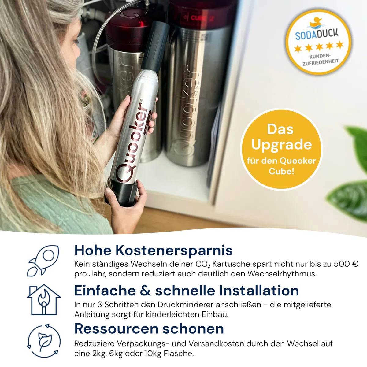 Co2 Druckminderer kompatibel mit Quooker Cube - Kohlensäure Druckregler zum Umrüsten auf handelsübliche CO₂ Flasche (bis 10 kg) [HOHE KOSTENERSPARNIS]