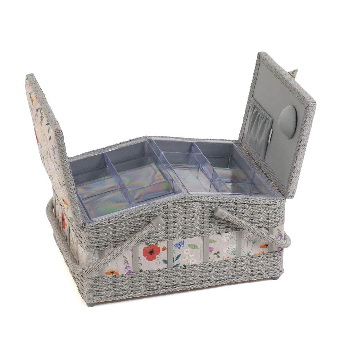 Hobby Gift Nähkästchen groß, Weidenkorb mit zwei Deckeln, Wildblumen